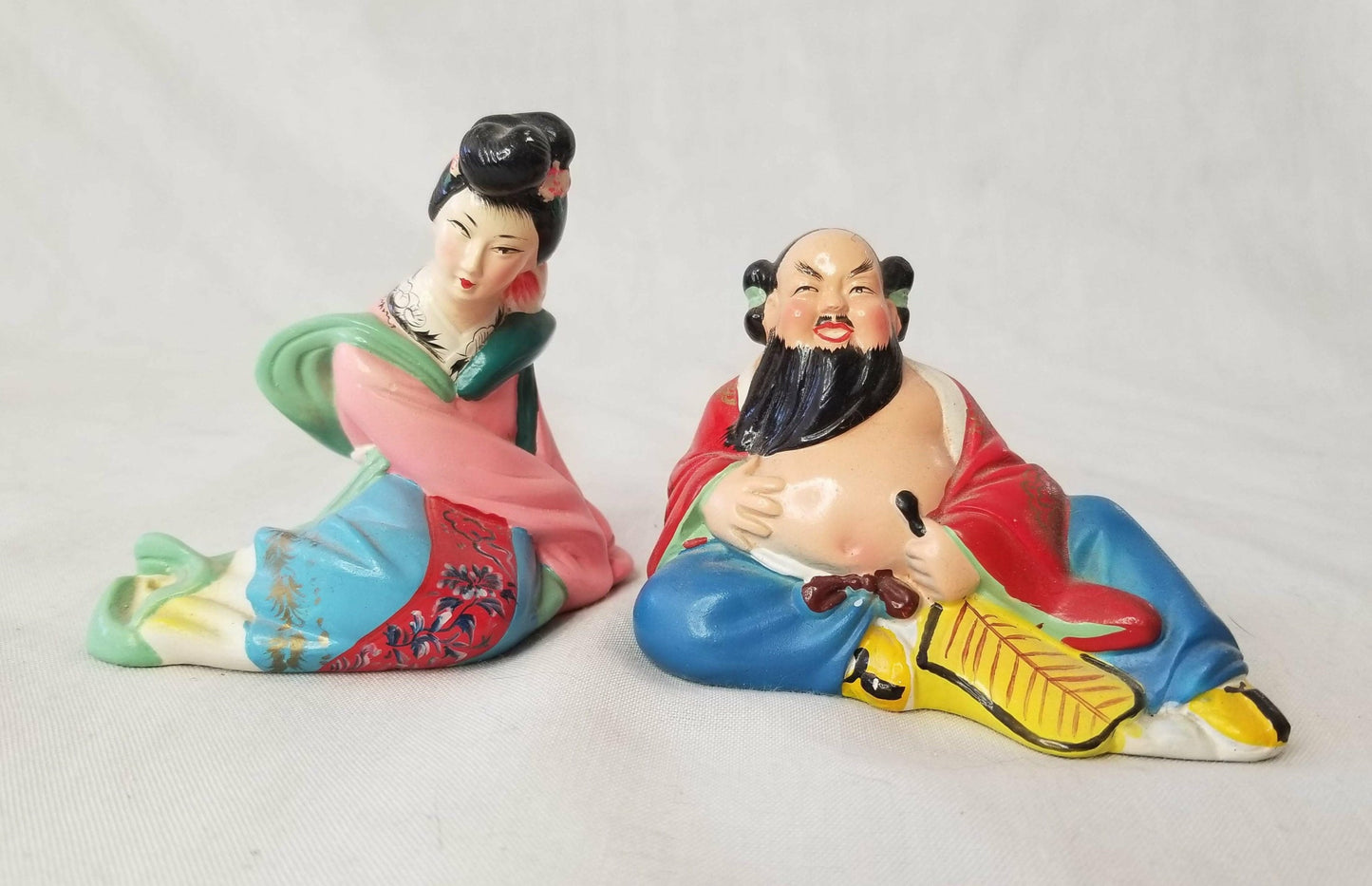 RARE Mid Century 1950s Chinese Asian Porcelain Napco Lefton Norelco? ~ Geisha and Sumo Man ~ Collectible Figurine Set of 2