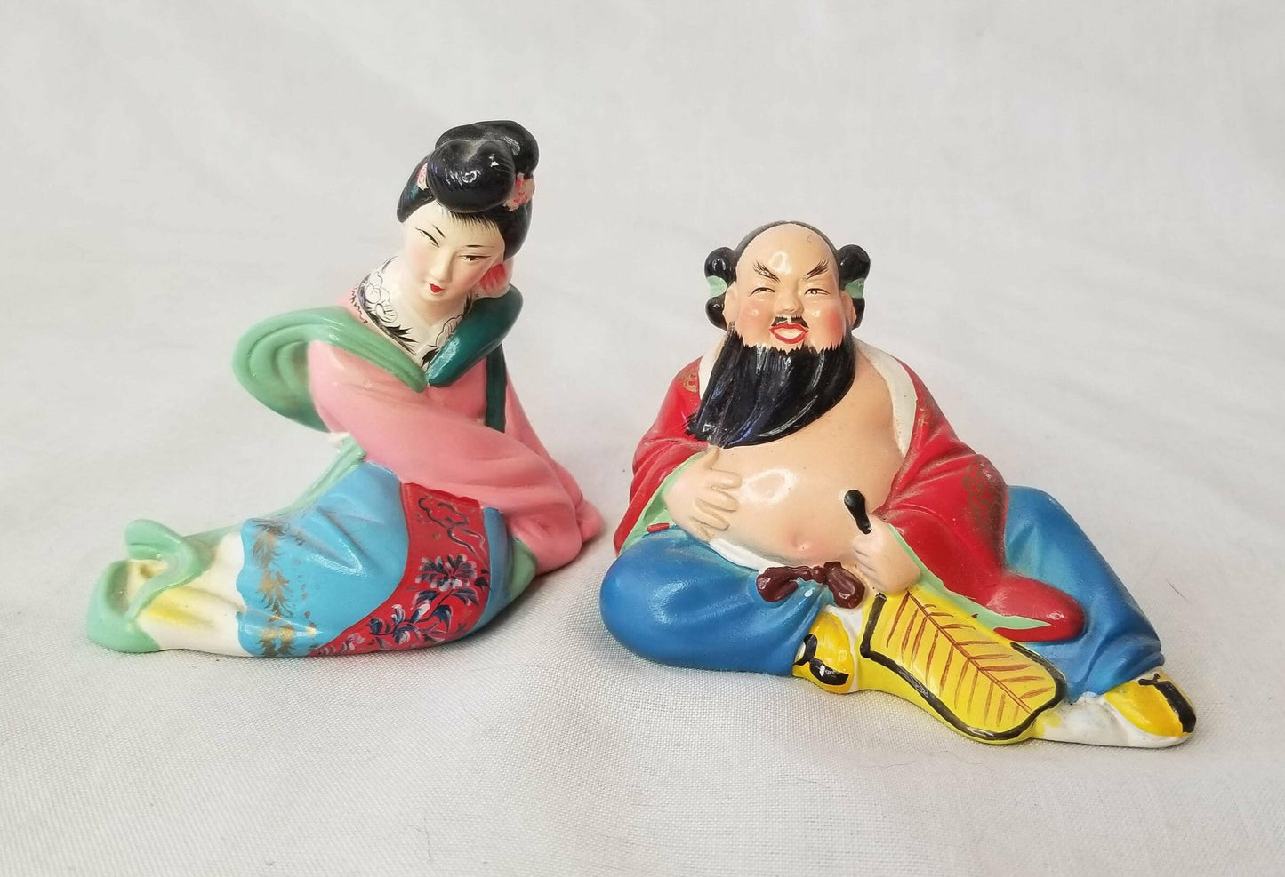 RARE Mid Century 1950s Chinese Asian Porcelain Napco Lefton Norelco? ~ Geisha and Sumo Man ~ Collectible Figurine Set of 2