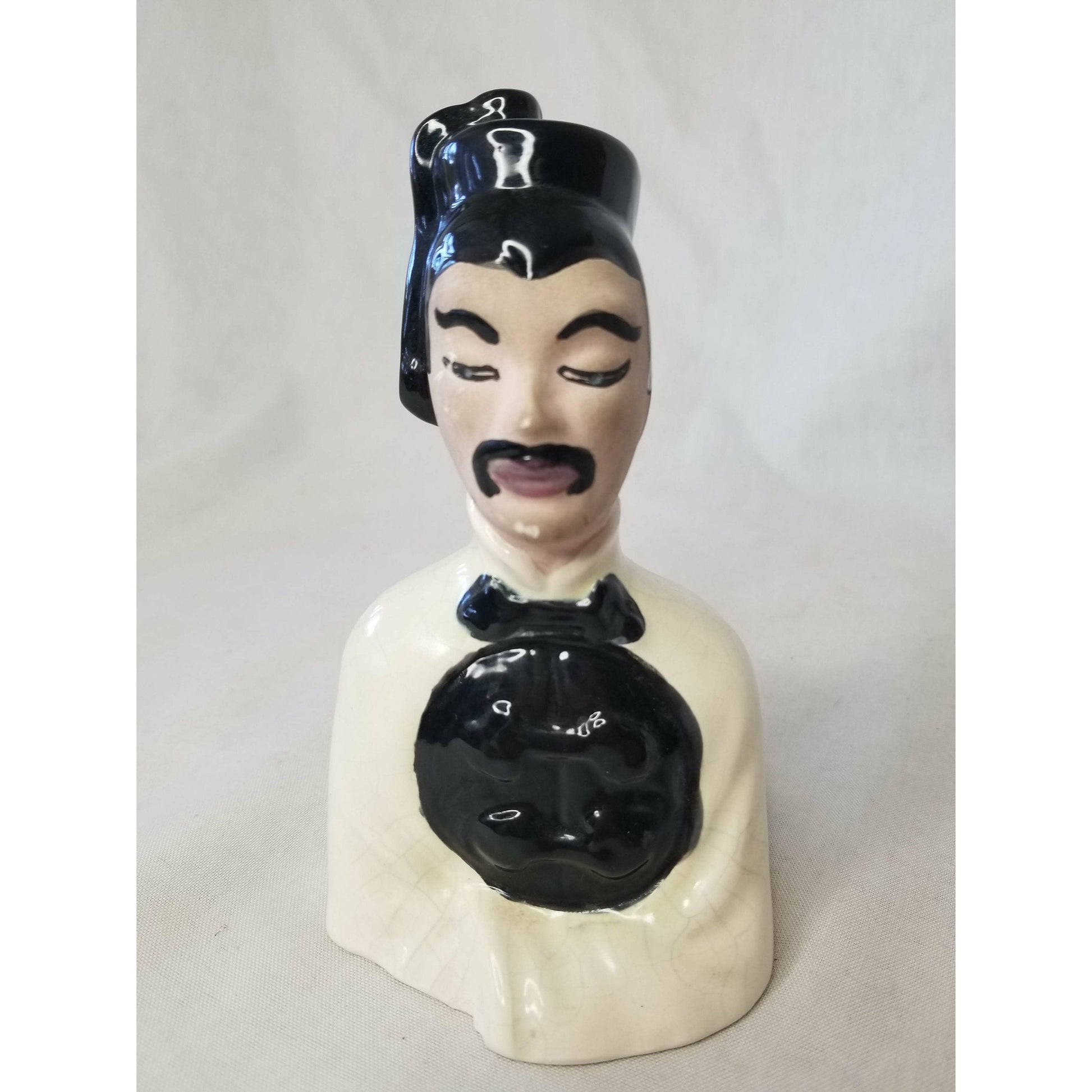 Thai Chinese Asian Porcelain Man & Woman Head Busts ~ Mid Century Modern 1950s ~ Collectible Figurine Set of 2