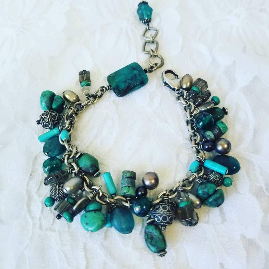 Handmade Beaded African Turquoise Bracelet ~ Authentic Gemstones, Czech Glass, and Sterling Silver Bracelet