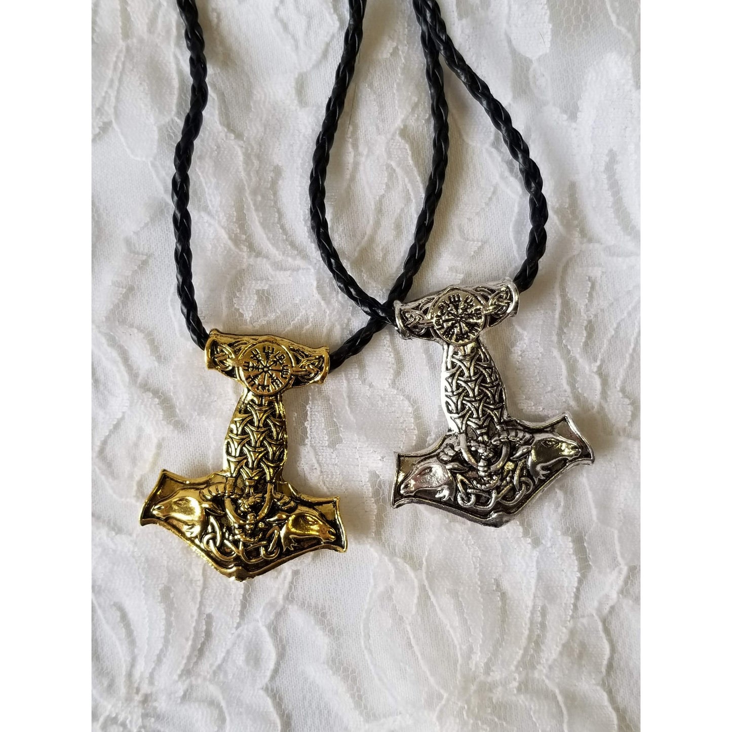 Seiðr THOR's HAMMER Mjölnir Necklace Gift for Him (or Her) Talisman Amulet Pendant ~ Silver or Gold ~ Braided Leather~ Ásatrú Blessing