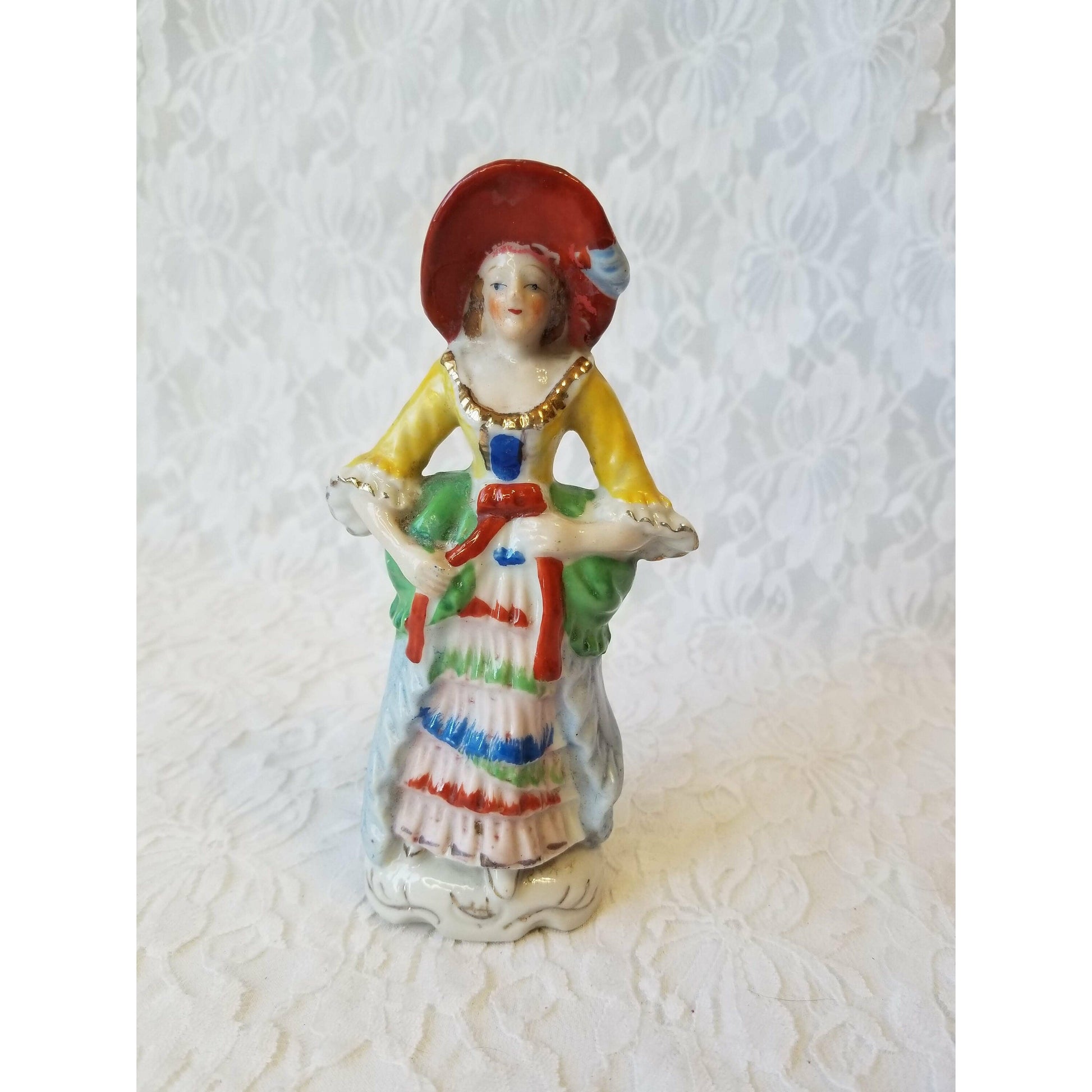 Victorian Porcelain Bisque Figurine ~ Made in Post-War Japan~ Vintage 1940-50 ~ Hand Painted ~ Marked on Bottom
