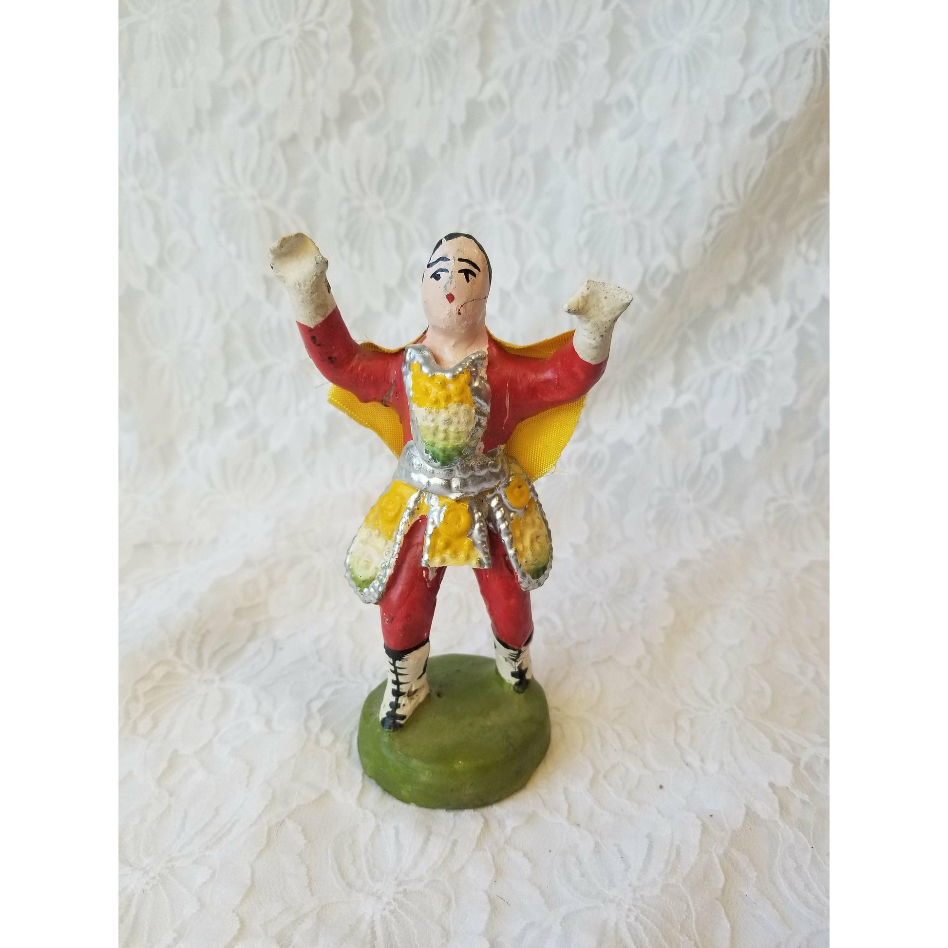 Mexican Wrestling Nacho Libre Figurine ~ Possibly Paper Mache and/or Clay ~ Made in Mexico ~ Rare and HTF Wrestler Figurine 