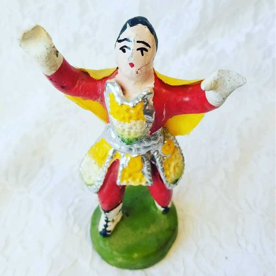 Mexican Wrestling Nacho Libre Figurine ~ Possibly Paper Mache and/or Clay ~ Made in Mexico ~ Rare and HTF Wrestler Figurine 