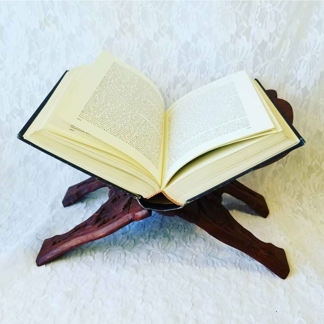 Vintage Religious Book Display Stand ~ Handmade Carved Wood Folding Bible Holder ~ Quran ~ Cookbook ~ Family Scrapbook Display