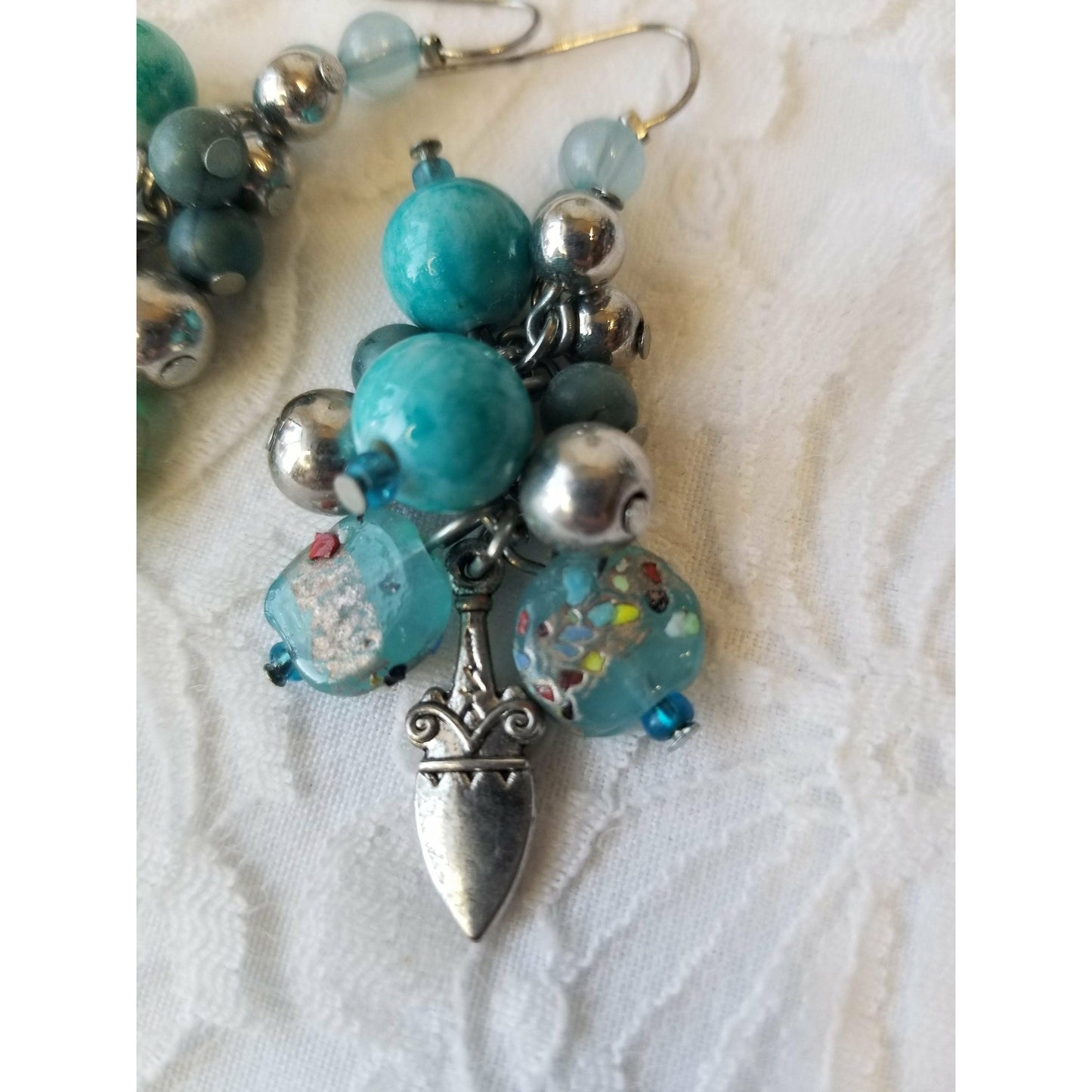 Handmade Repurposed Lampwork Bead Turquoise "Dagger" Earrings ~ Send Your Message Loud and Clear ~ Beaded Dangle Earrings