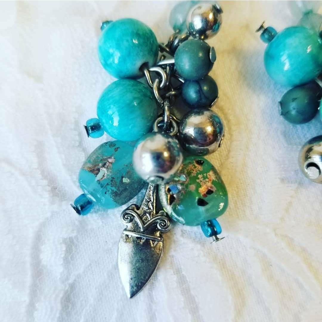 Handmade Repurposed Lampwork Bead Turquoise "Dagger" Earrings ~ Send Your Message Loud and Clear ~ Beaded Dangle Earrings