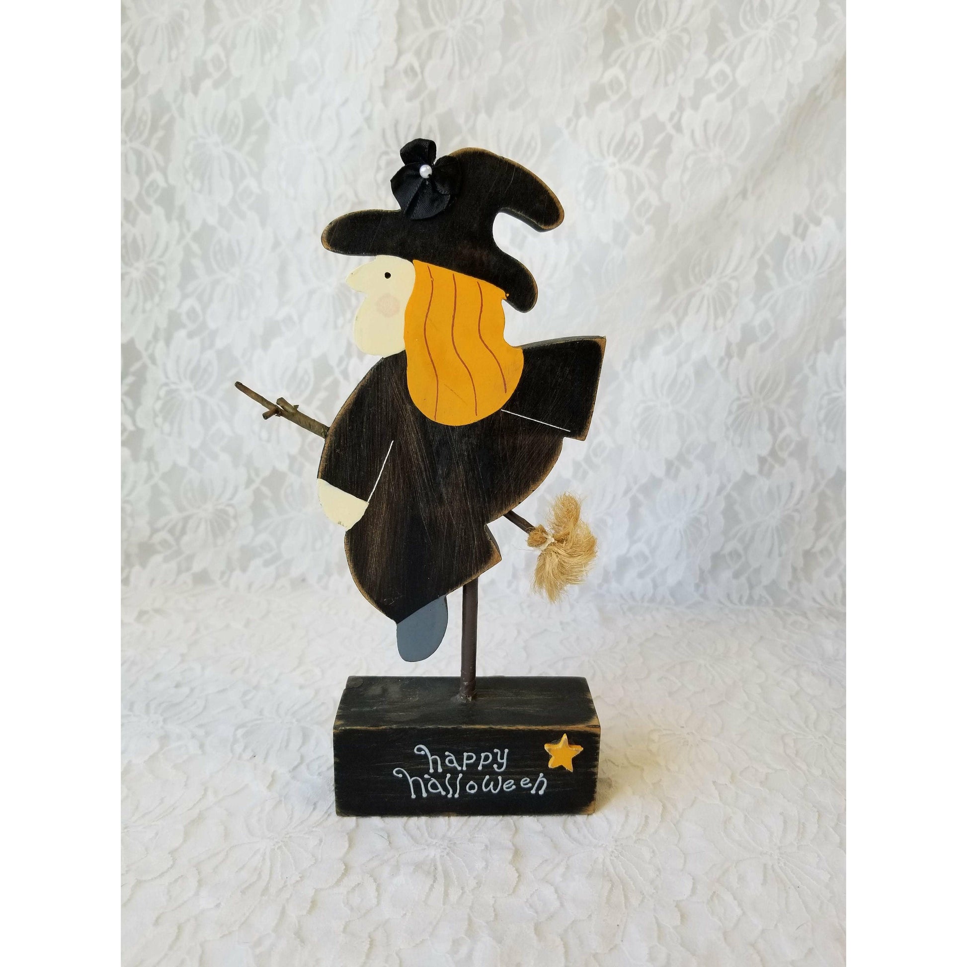 Primitive Wood Halloween Witch ~ Wood Art Stand Up Decoration Decor Ornament Figure Sign 9.7" tall ~ Fall Decor ~ Halloween Decoration