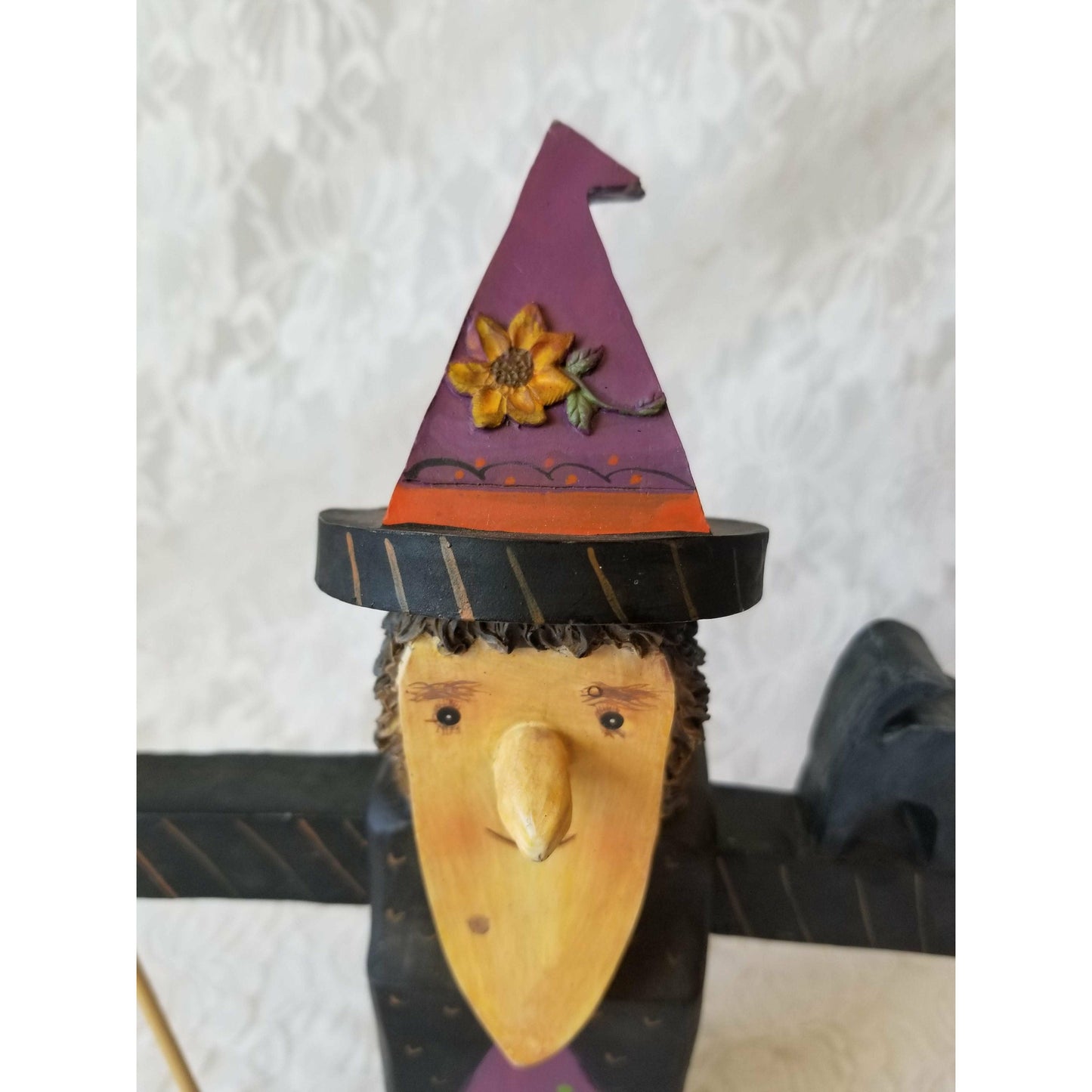 Primitive Resin Halloween Witch ~ NCE Brand ~ Stand Up Decoration Decor Ornament Figure Sign 9.5" tall ~ Fall Decor ~ Halloween Decoration