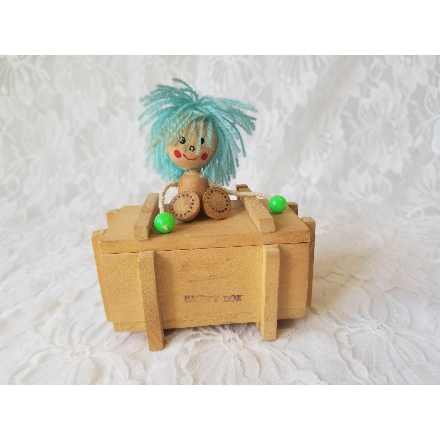 WEIRD Kitschy Vintage 1970s Japanese Doll on Wooden Jewelry Box ~ Watch or Bracelet Box ~ Stash Box ~ Vintage Anime