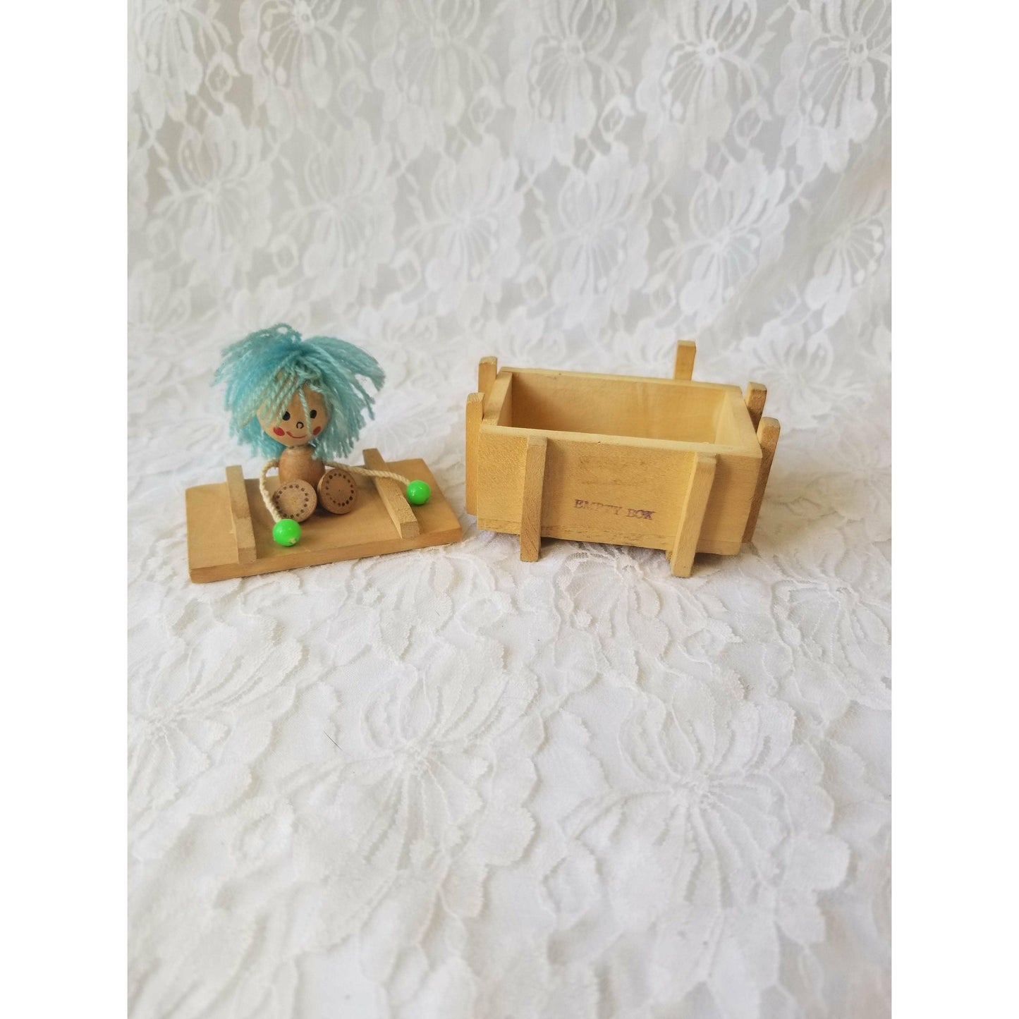 WEIRD Kitschy Vintage 1970s Japanese Doll on Wooden Jewelry Box ~ Watch or Bracelet Box ~ Stash Box ~ Vintage Anime