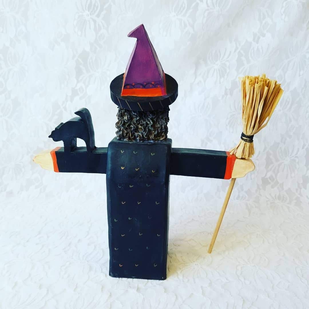 Primitive Resin Halloween Witch ~ NCE Brand ~ Stand Up Decoration Decor Ornament Figure Sign 9.5" tall ~ Fall Decor ~ Halloween Decoration