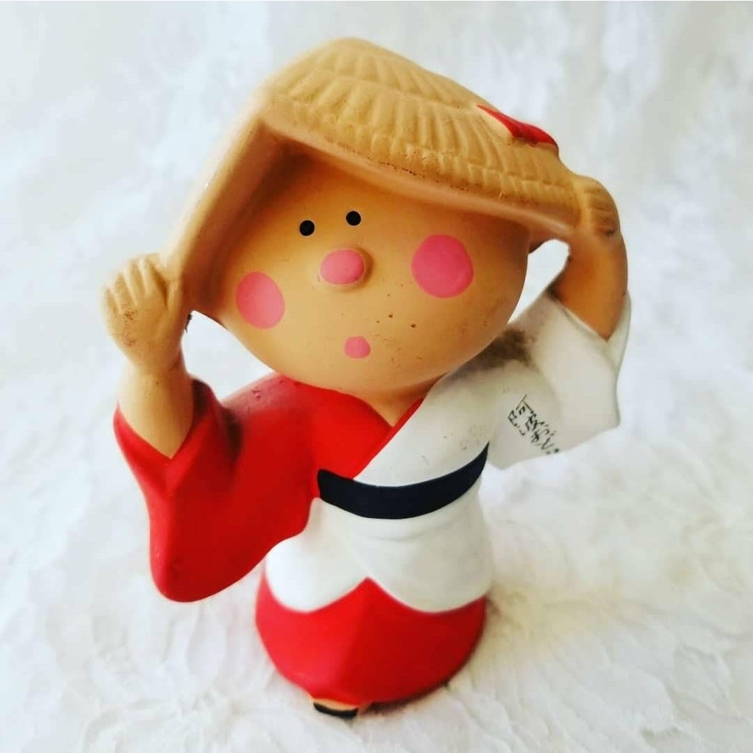 Super cute little boy traditional clay doll.  He is adorable.  Vintage Ningyō Doll ~ 5" Figurine ~ Made in Japan ~ Terracotta Statue Figurine ~ Japanese Traditional Clay Doll