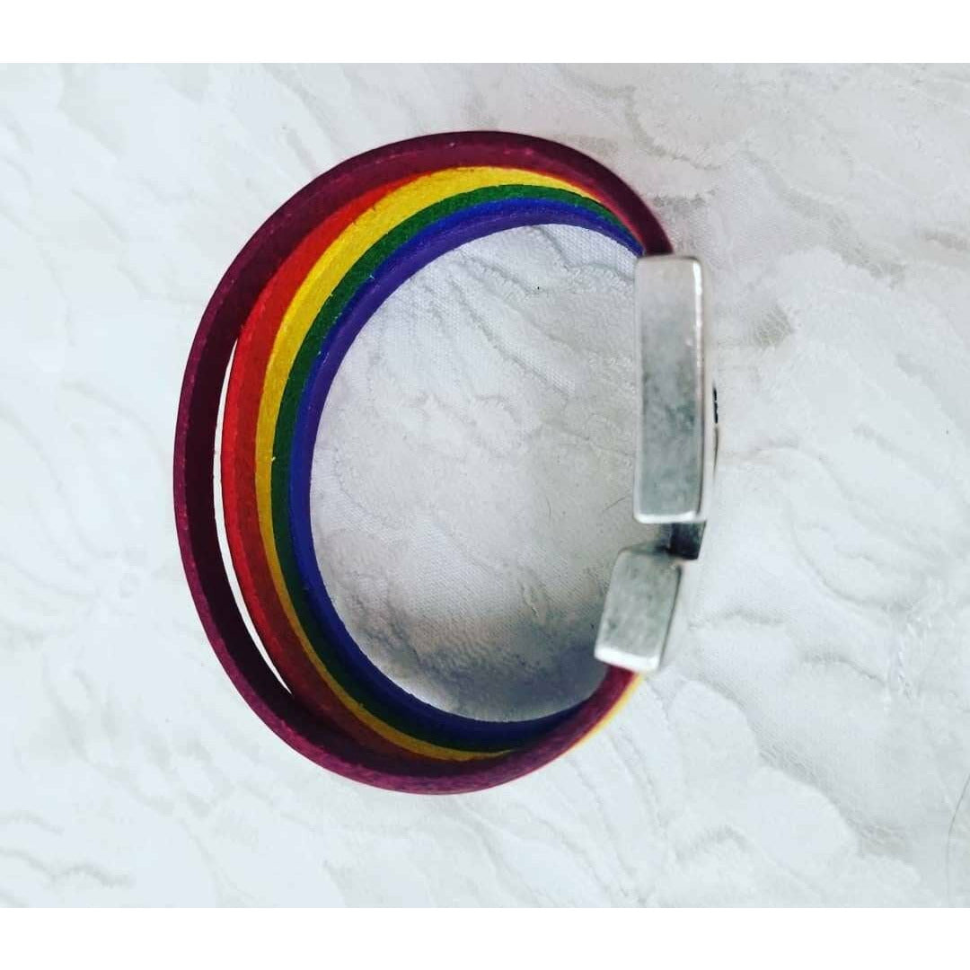 Rainbow PRIDE LGBTQ Cuff Bracelet ~ Real Leather ~ Stainless Clasp ~ Perfect Gifts ~ Gay Wedding ~ LGBT