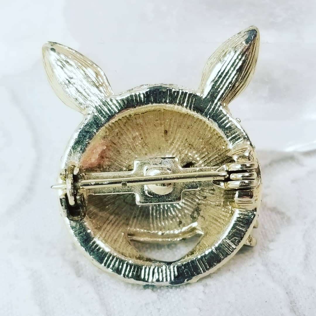Easter Bunny 1950s Rabbit Aurora Borealis Rhinestone Crystal Gold Tone Pin Brooch