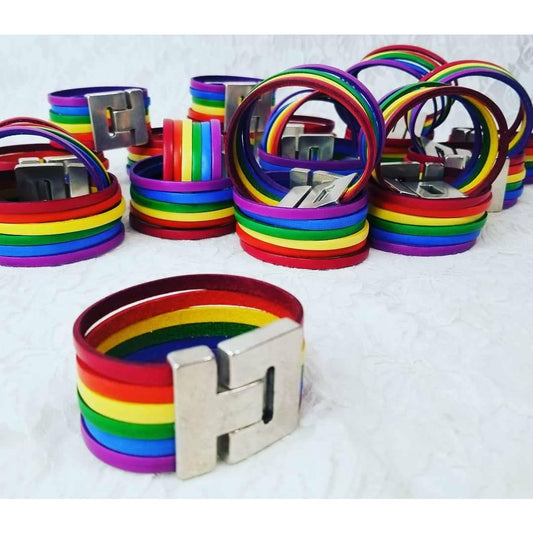 Rainbow PRIDE LGBTQ Cuff Bracelet ~ Real Leather ~ Stainless Clasp ~ Perfect Gifts ~ Gay Wedding ~ LGBT