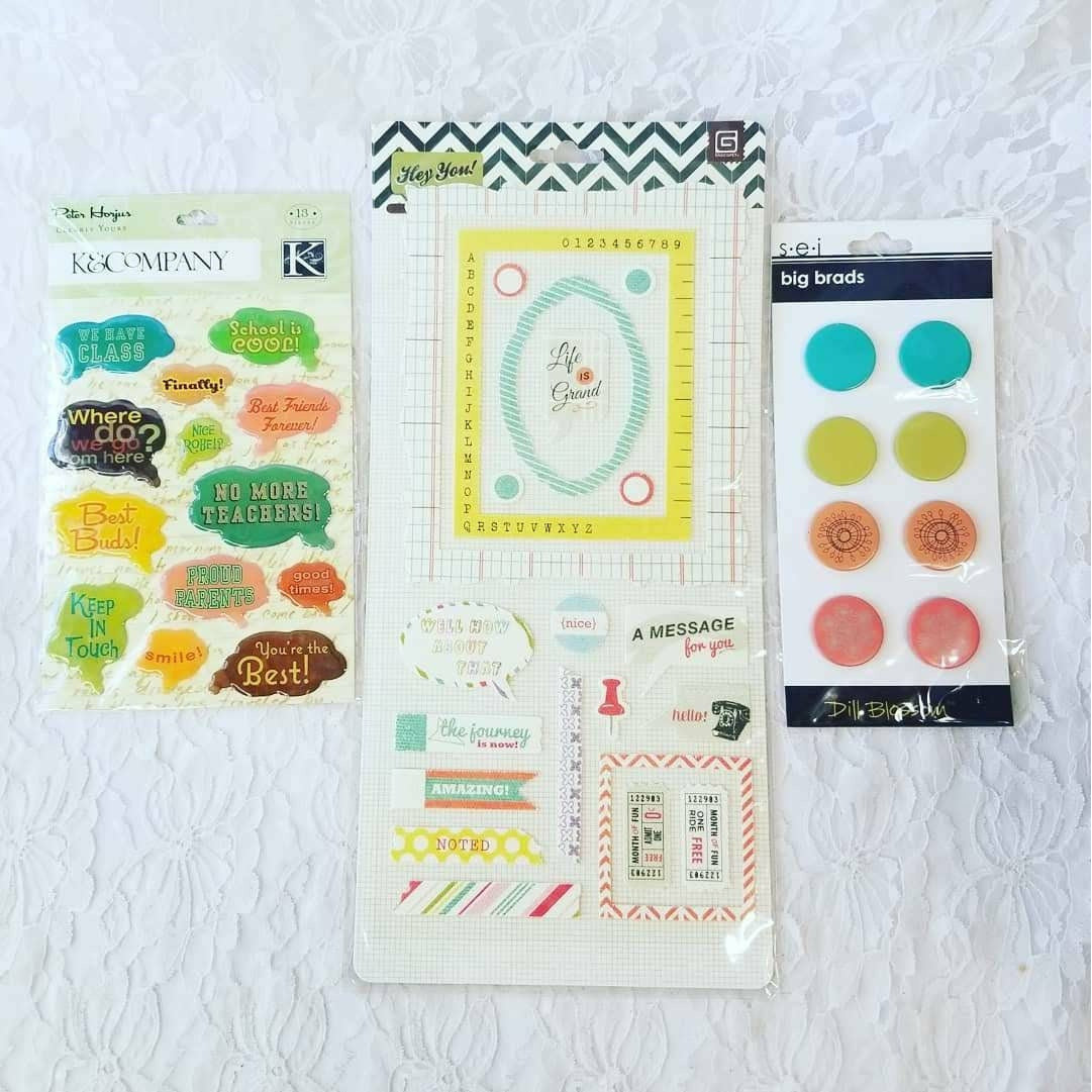 Scrapbooking ~LOT of Textured & Embossed Stickers & BRADS ~ 3 Packs ~ Scrapbooking Supplies for Paper Crafts, Card-making, Scrapbooks
