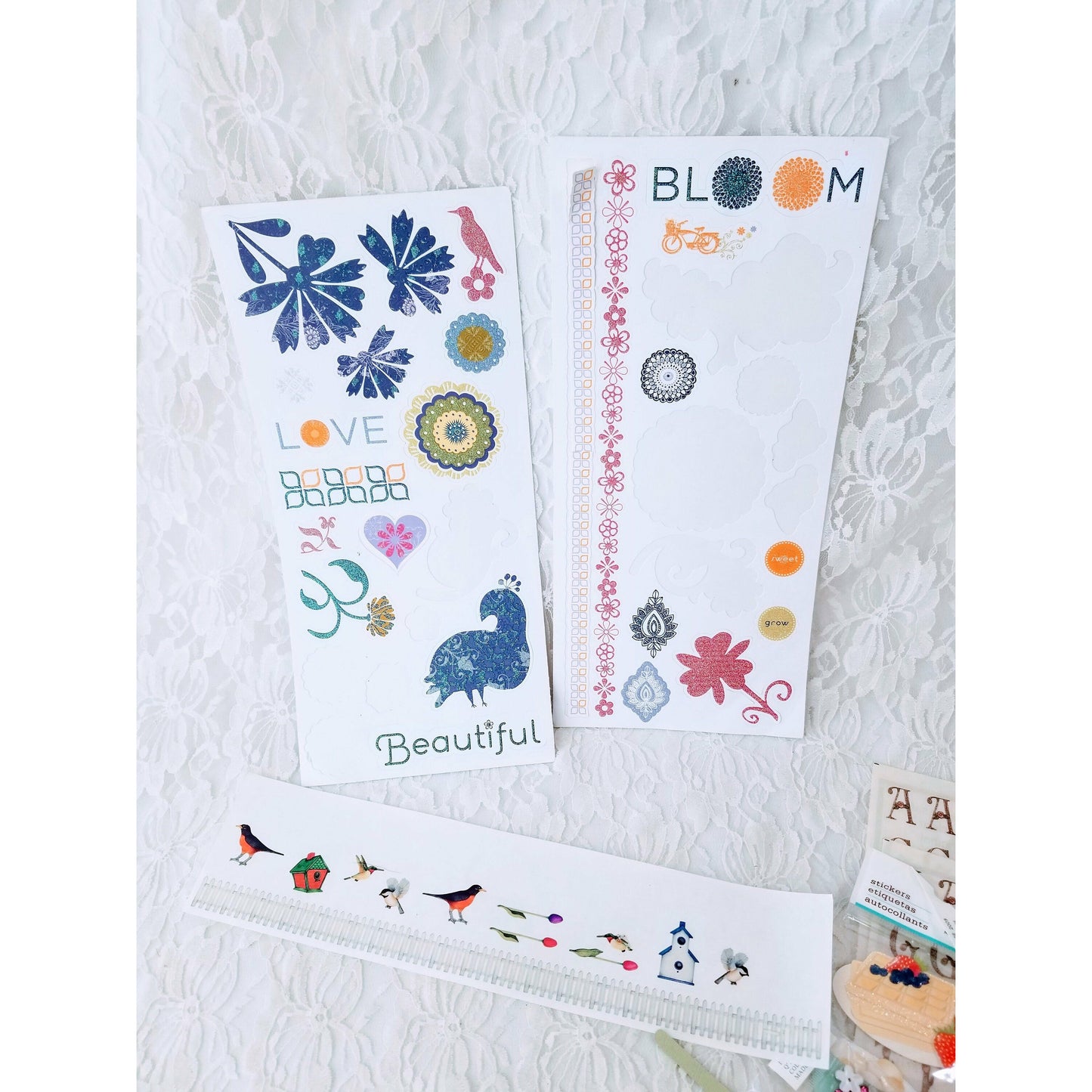 SCRAPBOOKING ~ LOT of Die Cut Border Stickers ~ Garden, Spring, Flowers, Brads, & Scrapbooking Supplies for Paper Crafts, Card-making, Scrapbooks