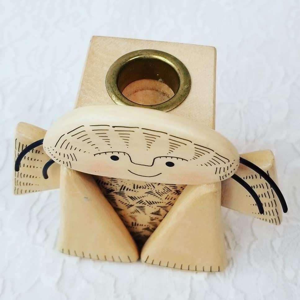 Wooden Angel Candle Holder ~ Christmas ~ Holiday ~ Gift for Angel Lovers ~ Signed Art by S.E. Patrakka
