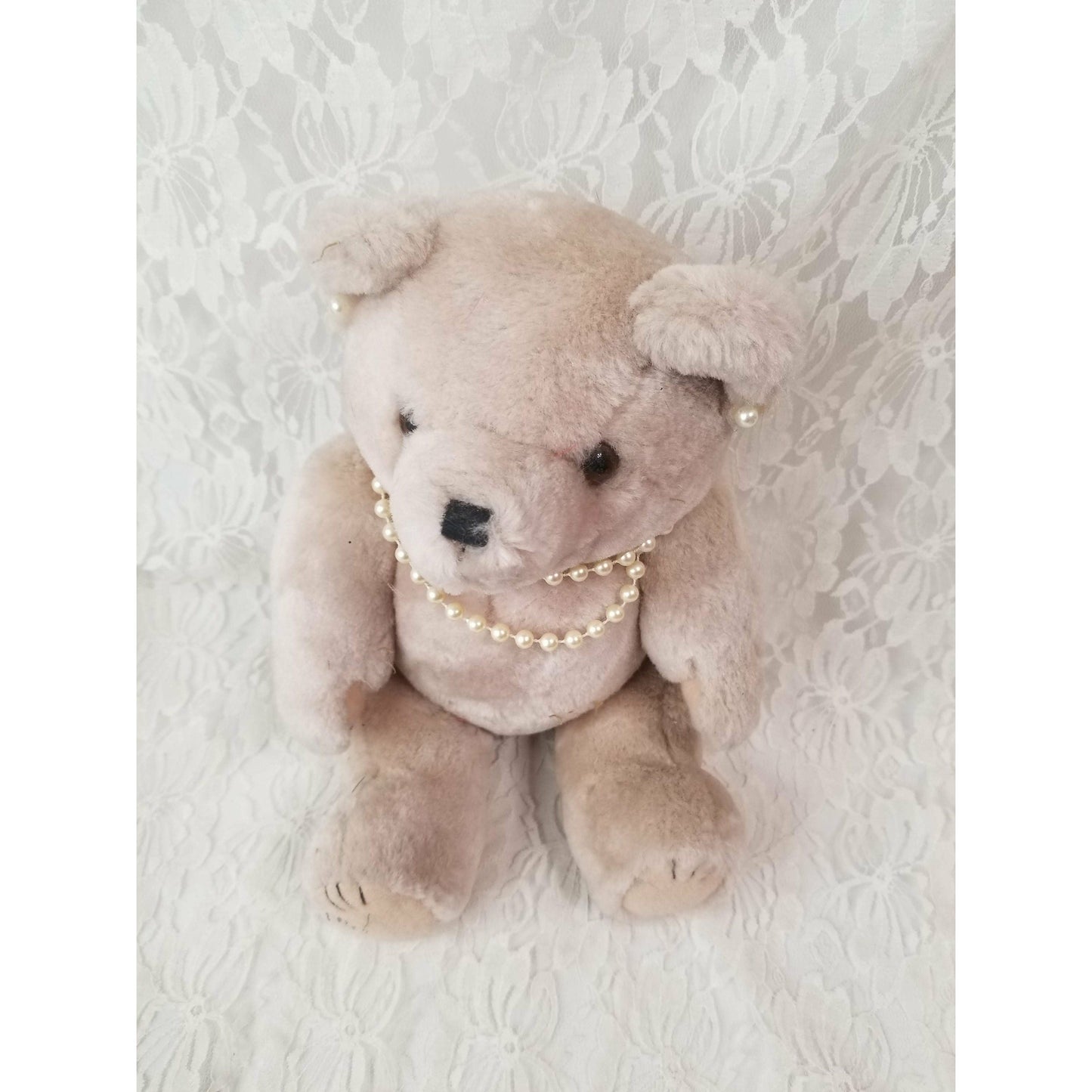 Handmade PLUSH Teddy Bear ~ OOAK Jointed Art Bear w/ Pearls ~ Ready for Dressing