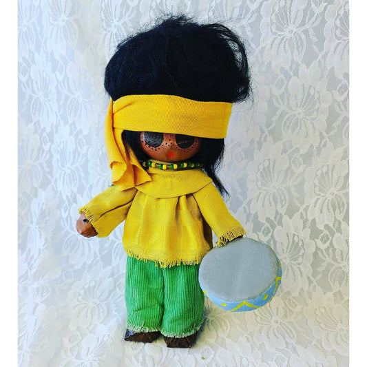 Collectible Lil Luv Paper Mache Native American Person Doll - By Artist Ron Harris ~ Real Leather and Feather, Snakeskin Shoes