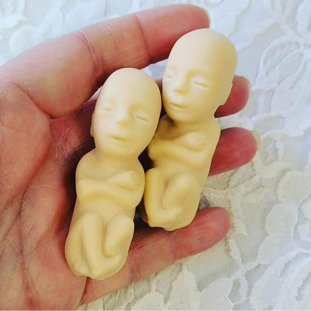 Restocked! Set of TWO (2) Silicone Fetus Babies ~ Squeezable ~ Paintable ~ Squishable ~ OOAK ~ Fetal Babies ~ Cupcake Toppers ~ Altar Piece