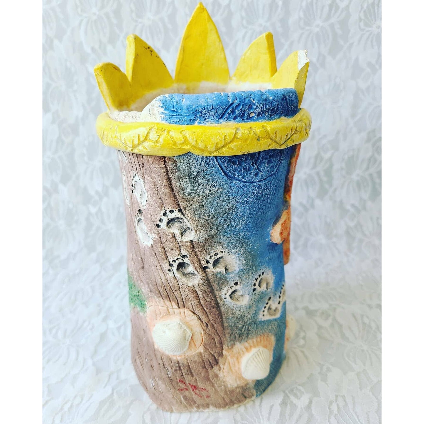 Weird and Unique! Altar Piece ~ Unusual Modern Art Pottery ~ King of the Sea and the Forest ~ Head Vase ~ Retro Kitsch