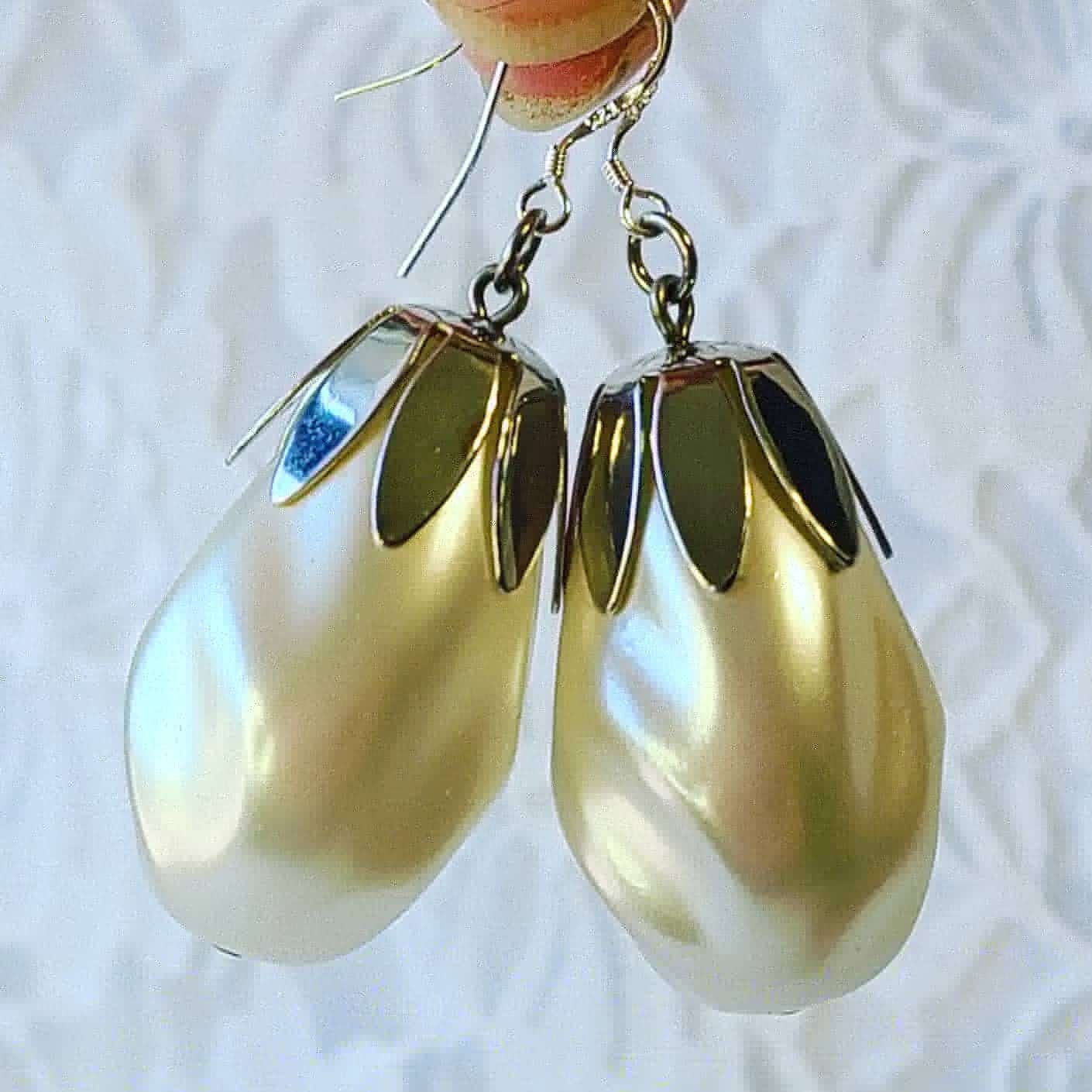 Handmade HUGE Faux Lucite Pearl Earrings on Sterling Silver Hooks ~ Repurposed Earrings ~ Upcycled Jewelry