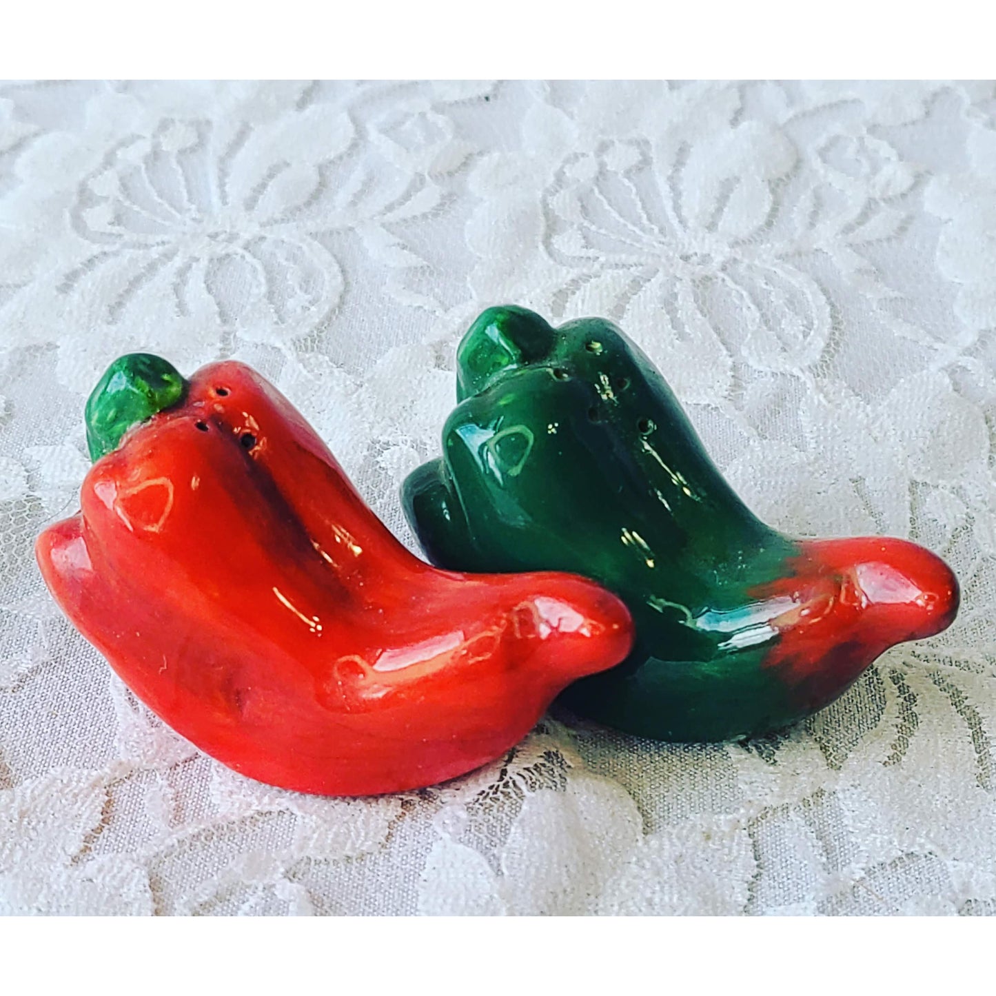 Vintage MCM Collectible Cantina Hot Peppers Salt & Pepper Shakers ~ Enameled Bisque ~ Hand Painted ~ Made in Japan 1950s
