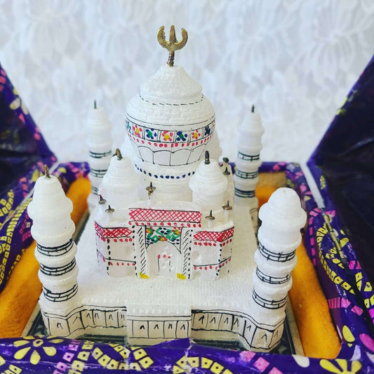 Taj Mahal Salt or Soapstone Replica Statue with CASE Carved 3-Dimensional Muslim Mosque ~ Hindu Temple ~Souvenir Middle Eastern Architecture