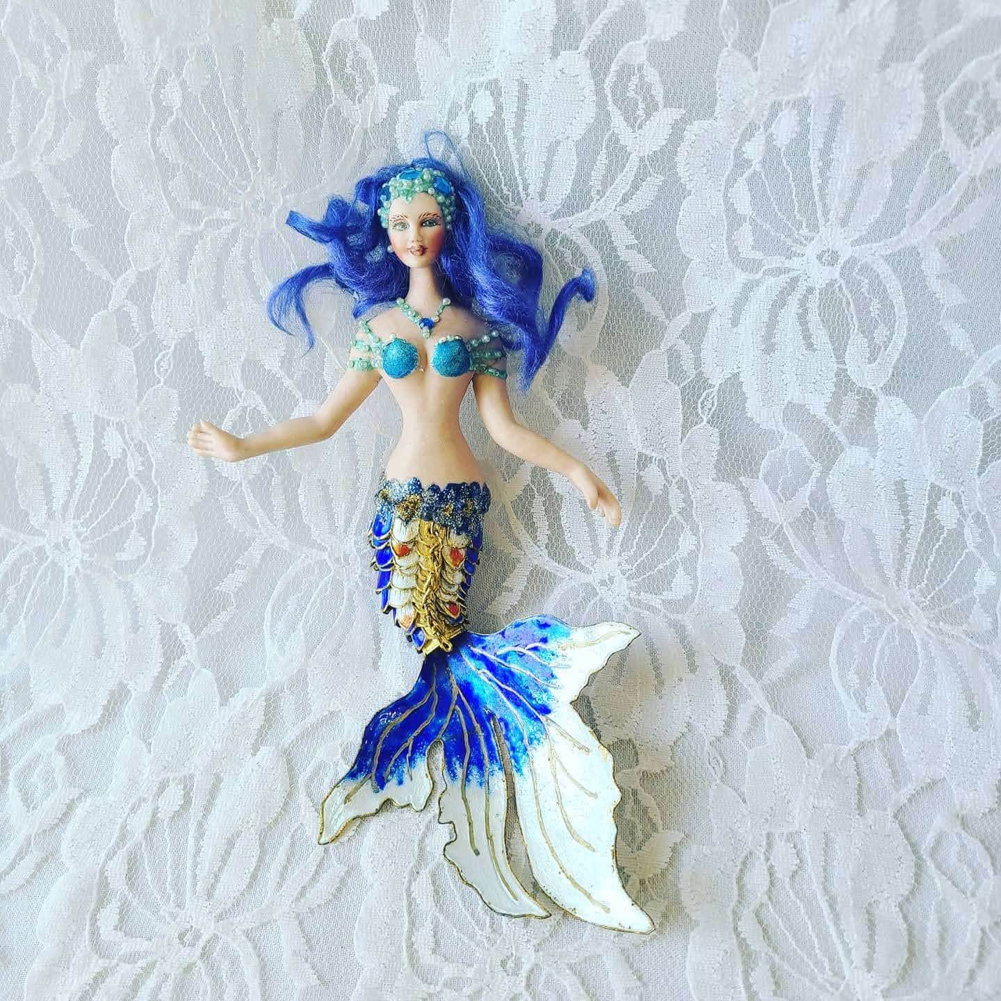 Mermaid Fairy Sculpture OOAK Clay Art Doll ~ Cloisonné Enamel Mermaid Tail ~ Figure Figurine ~ Fantasy ~ Siren ~ Sea Nymph~ NO RESERVES