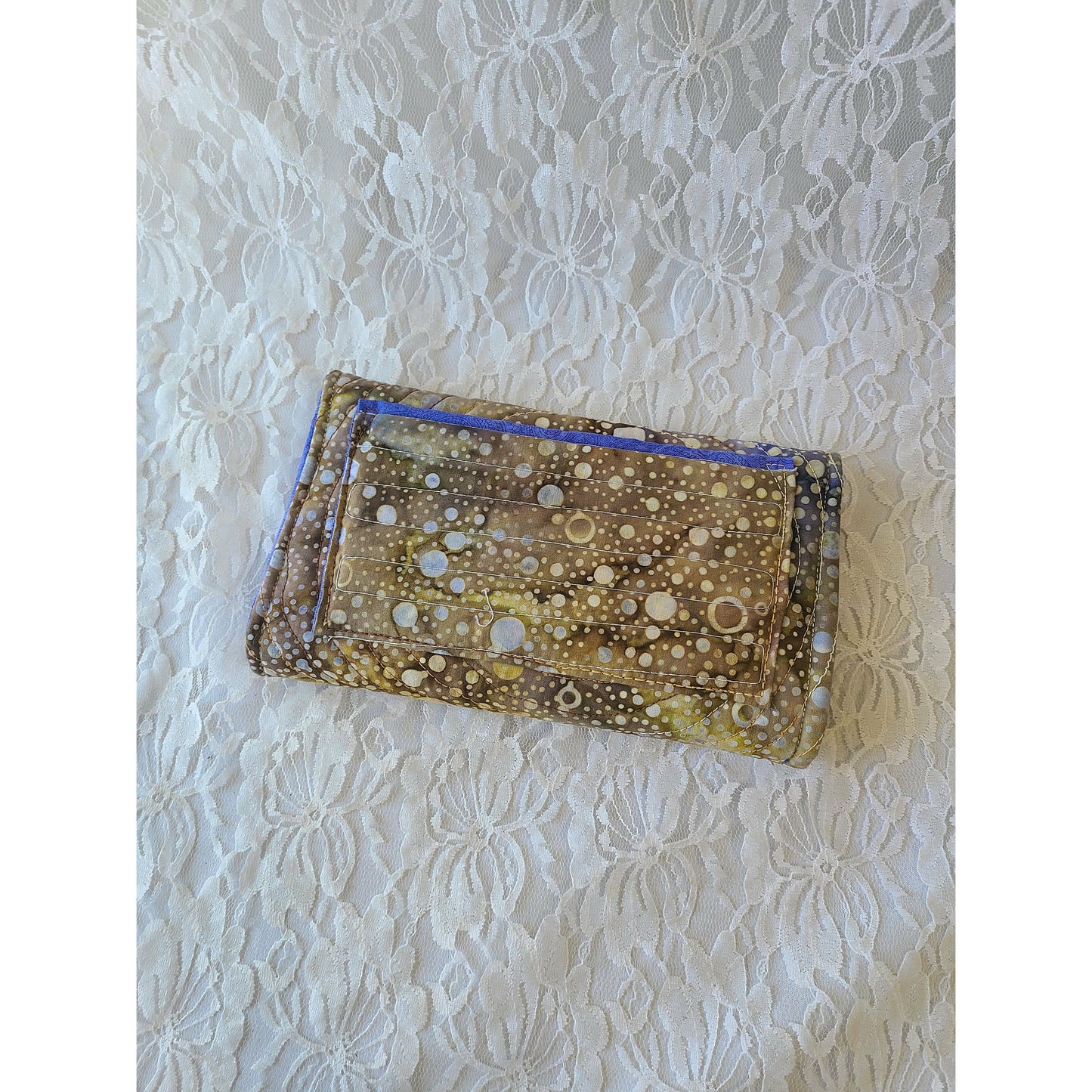 Handmade Wallet ~ Sewn & Quilted ~ Holds Cards, Checkbook, Zippered Compartment for Change and Clear Pocket for ID 