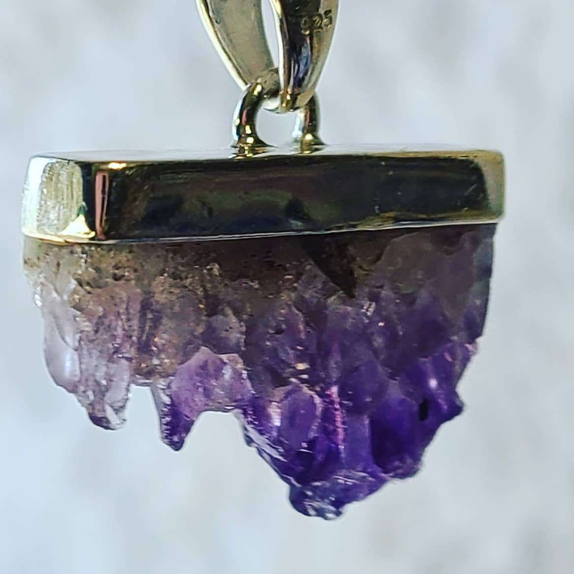 Amethyst Stalactite Slice Pendant w/ .925 Sterling Silver Necklace ~ On 20" Chain BEAUTIFL!