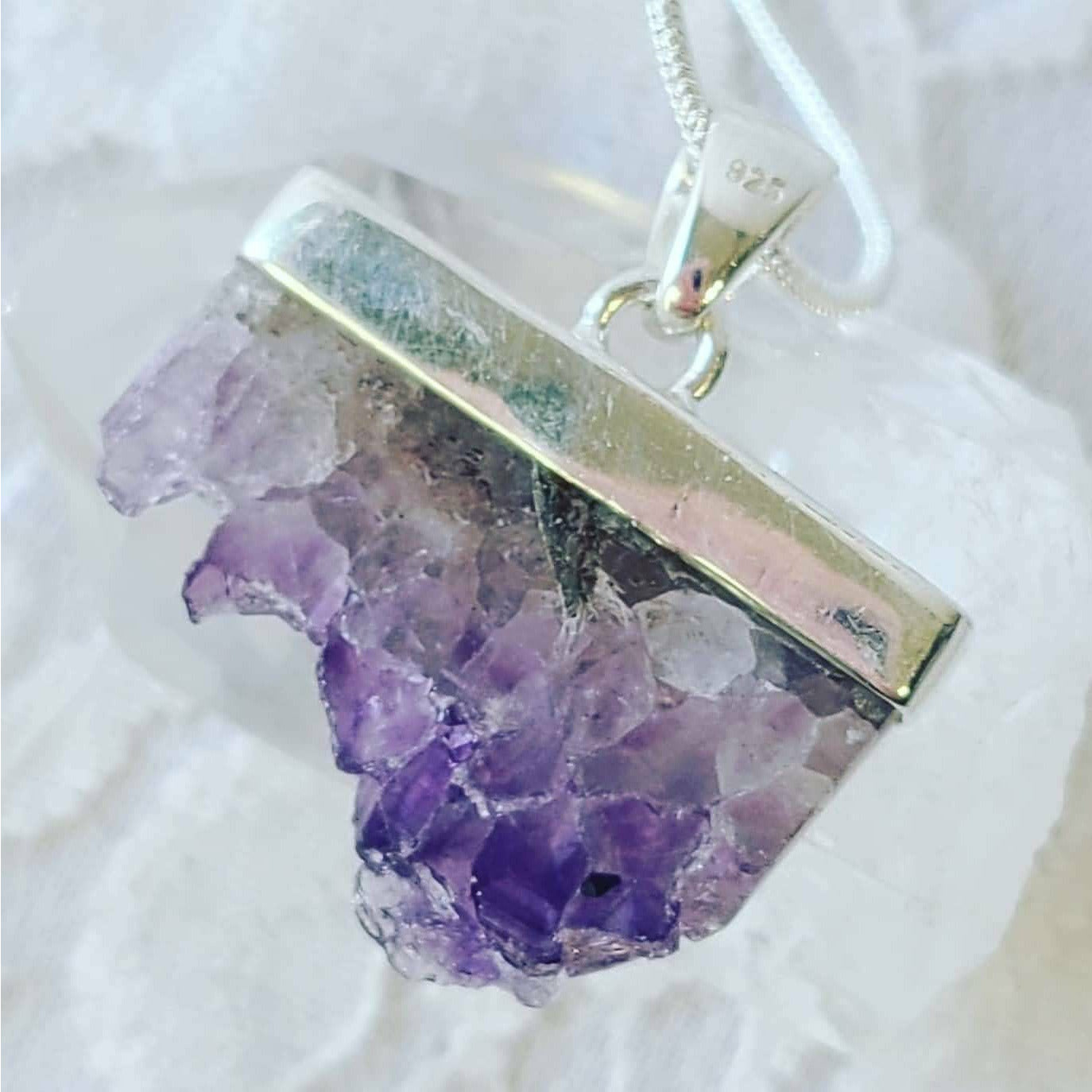 Amethyst Stalactite Slice Pendant w/ .925 Sterling Silver Necklace ~ On 20" Chain BEAUTIFL!