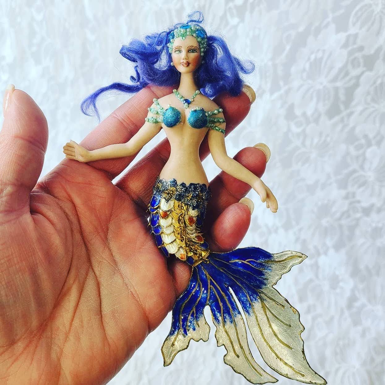 Mermaid Fairy Sculpture OOAK Clay Art Doll ~ Cloisonné Enamel Mermaid Tail ~ Figure Figurine ~ Fantasy ~ Siren ~ Sea Nymph~ NO RESERVES
