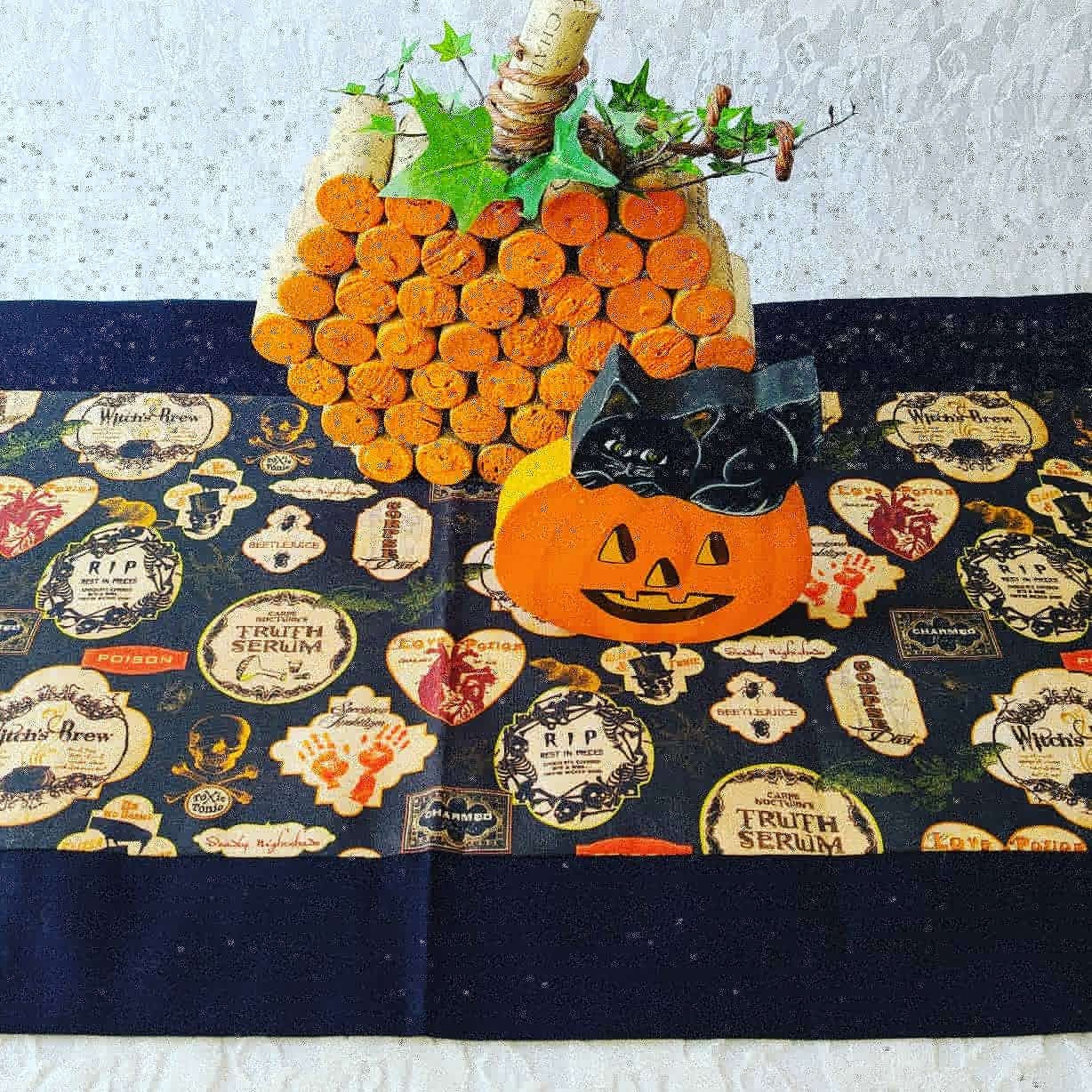 Handmade Table Runner ~ Long 42" Halloween Orange & Black ~ Apothecary ~ Unique ~ Quilt Style ~ OOAK Fall Décor ~ Black Underside
