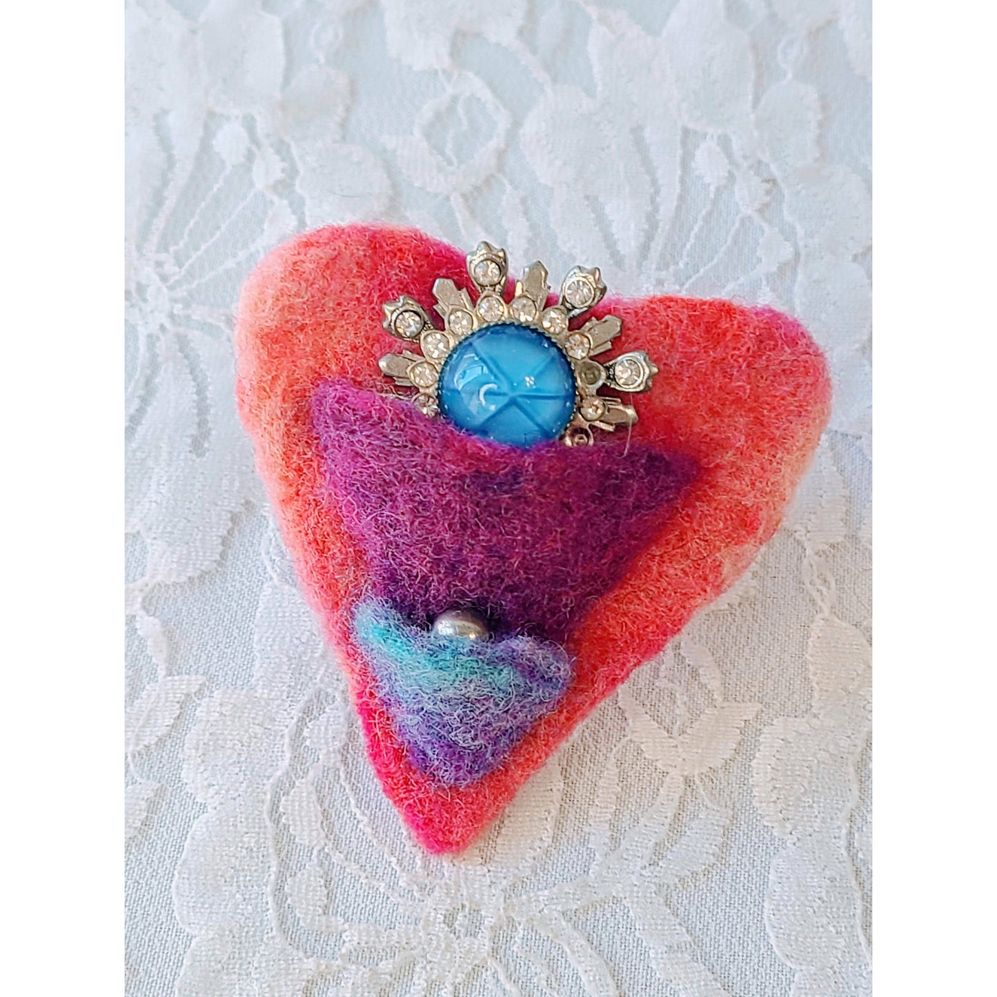 Handmade Set of 3 Felted Brooches Pins ~ Mixed Media Jewelry ~ Unique OOAK Brooch Pin Lapel ~ Christmas Gifts ~ Stocking Stuffers