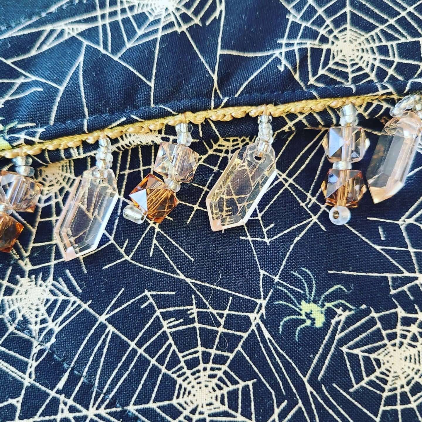 Handmade Crossbody Purse ~ OOAK Black Spiderweb Halloween Style Handbag Embellished w/ Crystal Beads~ Storage Bag ~ Camera Bag ~ Phone Storage ~ 8" x 7"