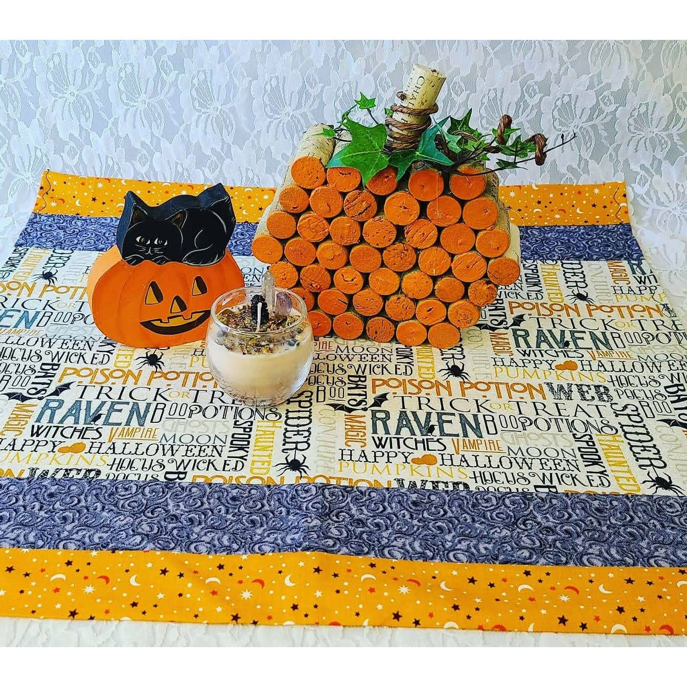 Handmade Table Runner ~Halloween Orange & Purple ~ Unique ~ Quilt Style ~ OOAK Fall Décor