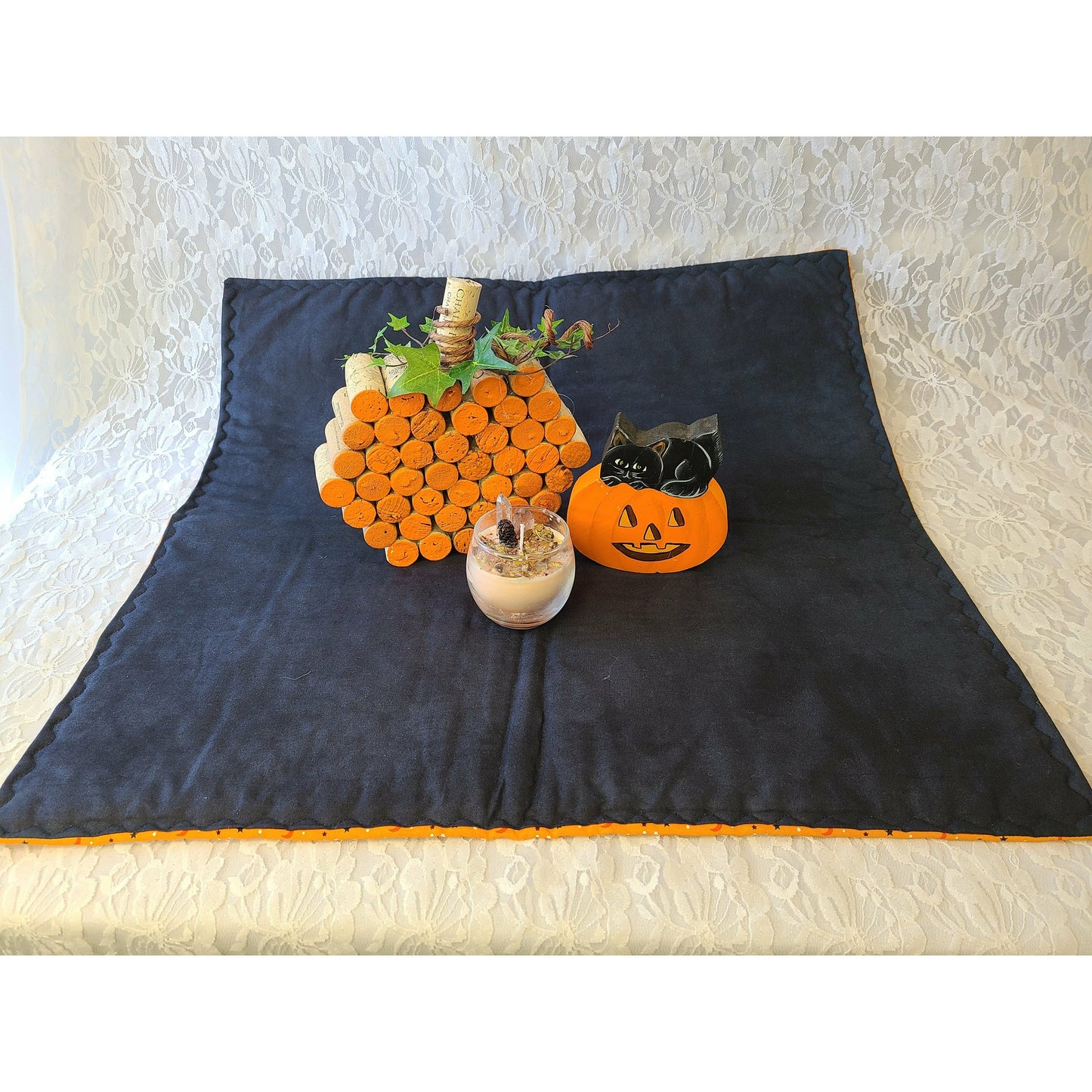 Handmade Table Runner ~ Halloween Orange & Purple ~ Unique ~ Quilt Style ~ OOAK Fall Décor ~ Black Underside
