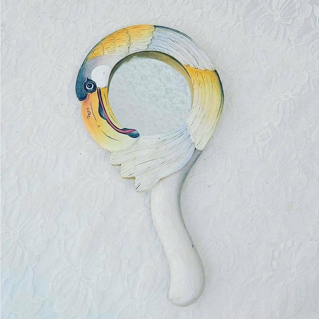 Hand Painted Wooden Hand Mirror ~Made in Bali, Indonesia ~ Beautiful Vanity Decor ~ Tropical ~ Bird