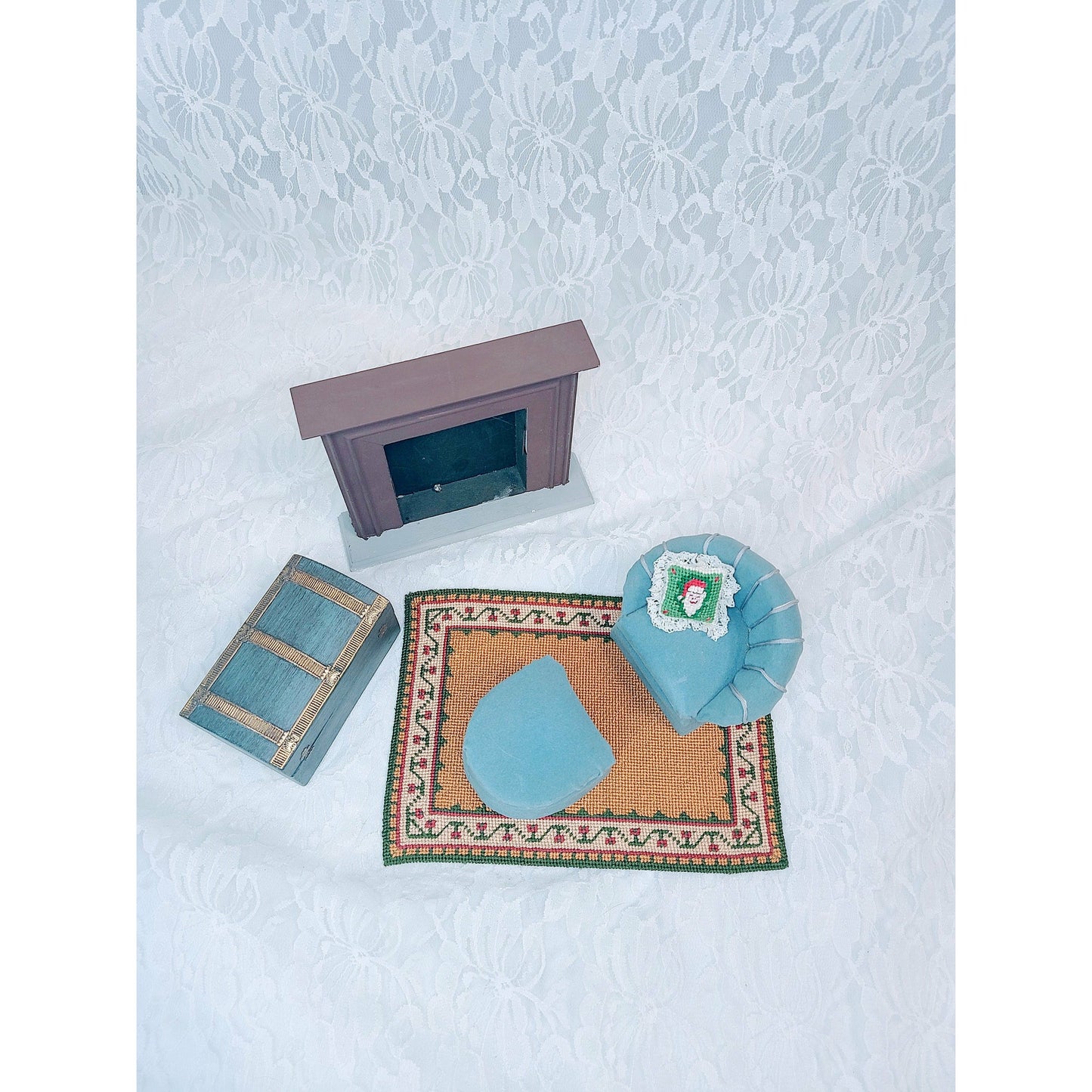 Miniature Wooden Living Room Six Piece Set for Dollhouse ~ 1:12 Scale ~ Vintage Dollhouse Furniture ~ Signed and HANDMADE 1970s