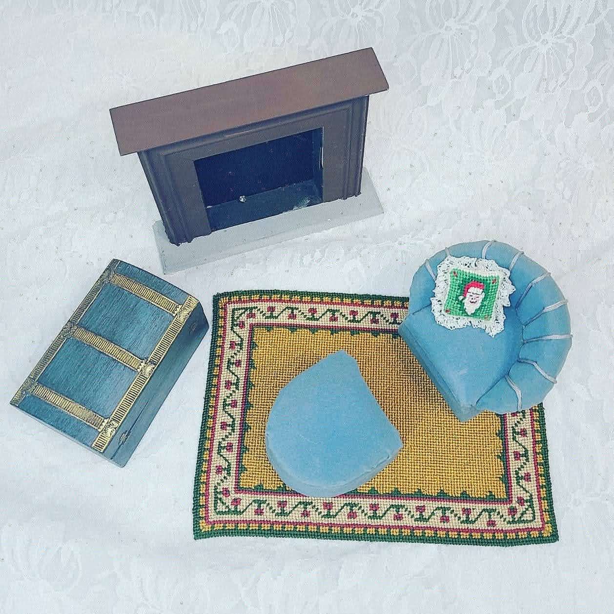 Miniature Wooden Living Room Six Piece Set for Dollhouse ~ 1:12 Scale ~ Vintage Dollhouse Furniture ~ Signed and HANDMADE 1970s