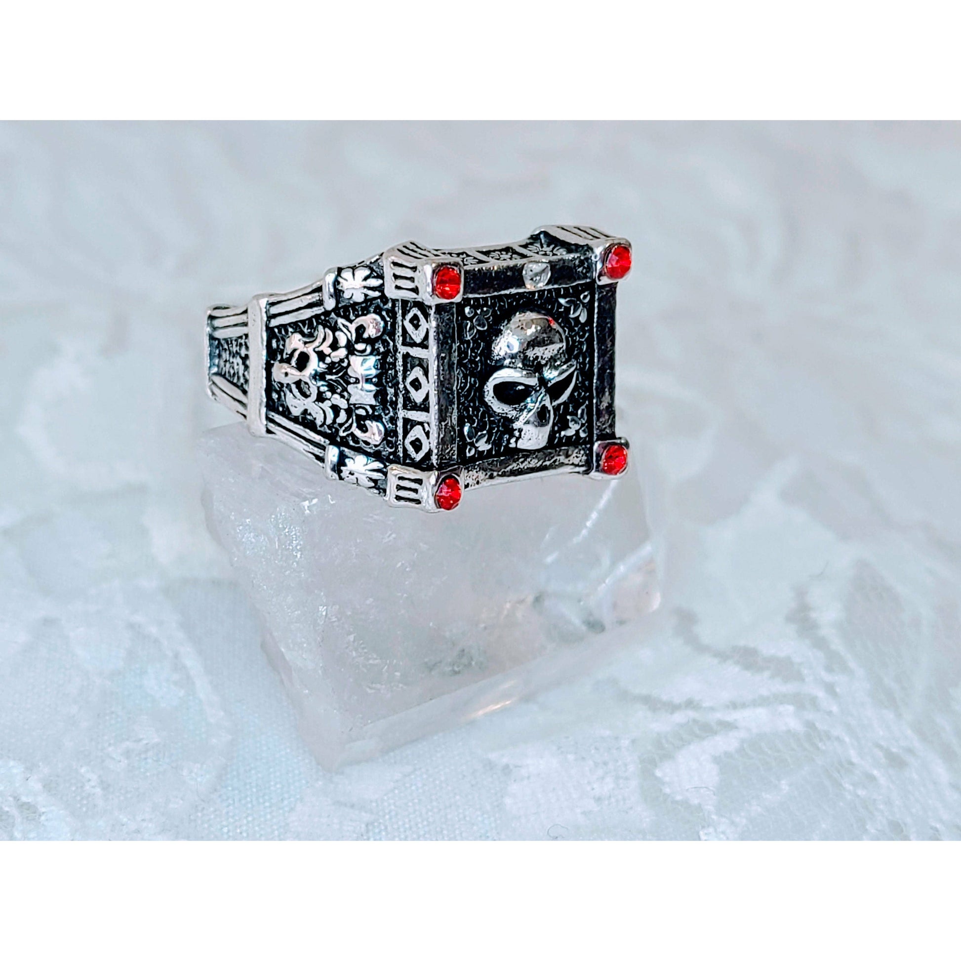 Silver Skull Ring w/ Red Rhinestones Square Stainless Steel ~ Boyfriend Gift ~ Gift for Best Friends ~ Comes in Gift Box ALMOST GONE!