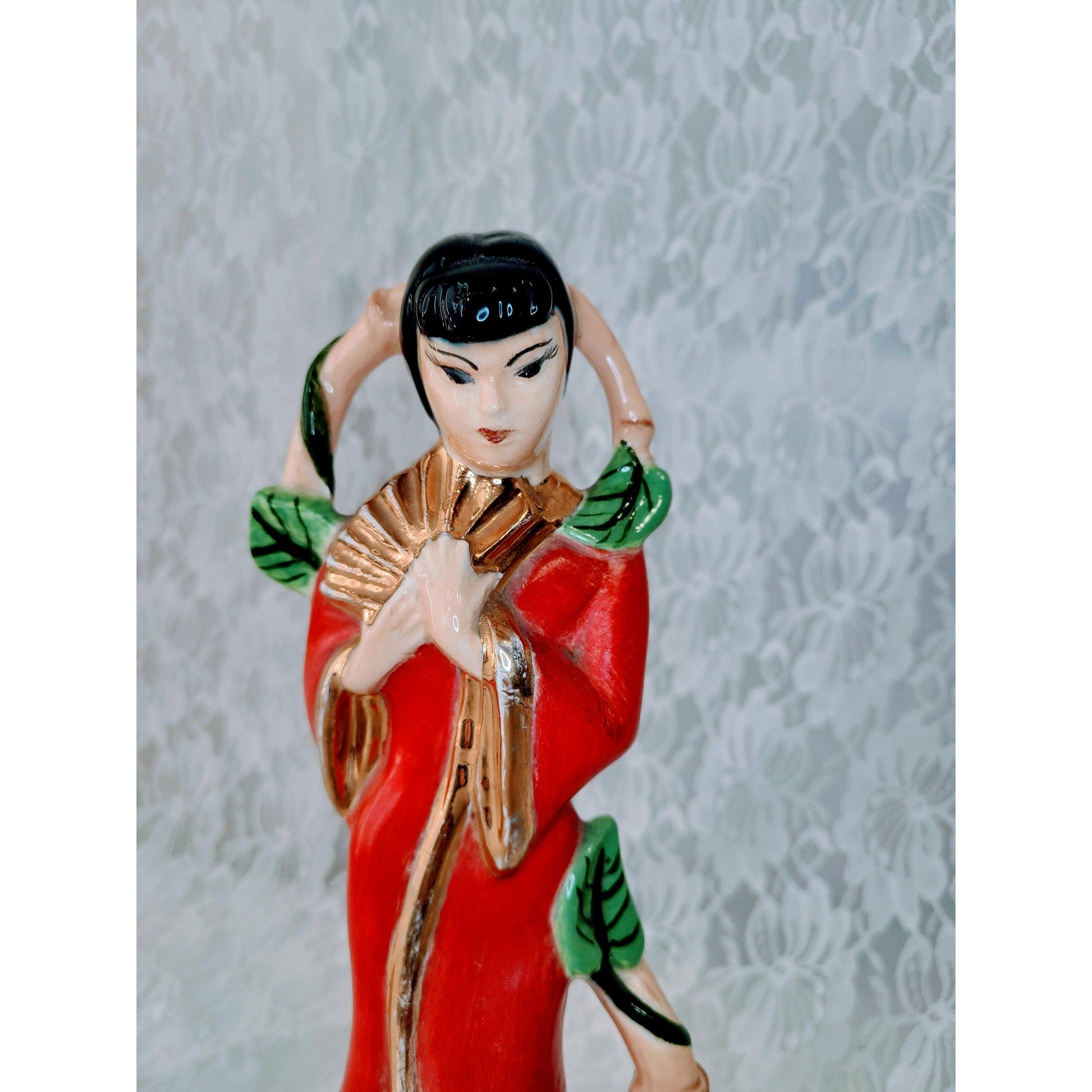 Asian Lady Woman Statue Figurine ~Vintage 1950s Max Weil California Pottery USA ~ Retro Kitsch ~ Vibrant Colors ~ Signed "California" ~ Gift for Mom