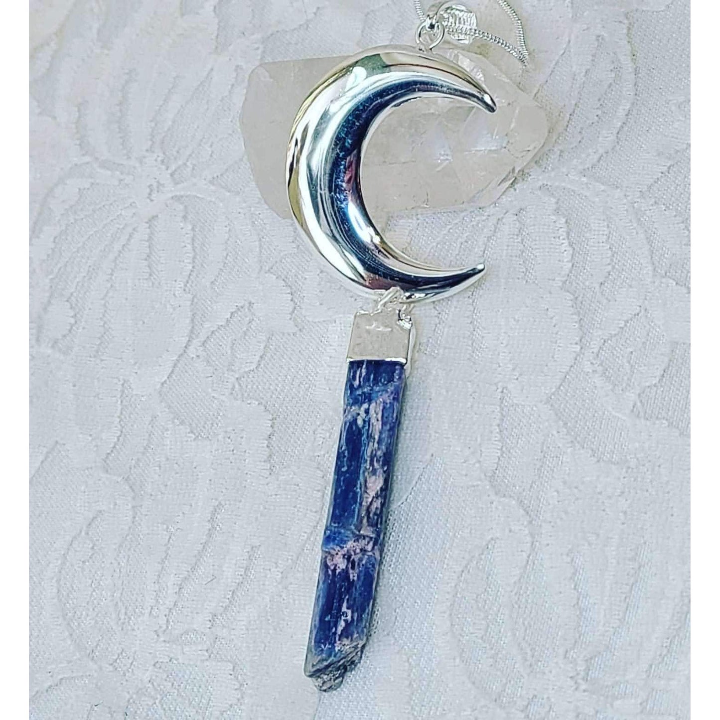 Air Element Crescent Moon Kyanite Pendant ~ 925 Sterling Silver Chain ~ Dreamweaving ~ Astral Presence ~ Crystal Magick Energies