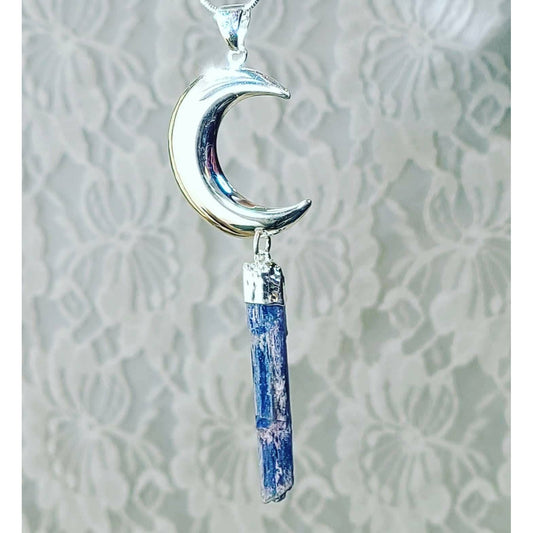 Air Element Crescent Moon Kyanite Pendant ~ 925 Sterling Silver Chain ~ Dreamweaving ~ Astral Presence ~ Crystal Magick Energies