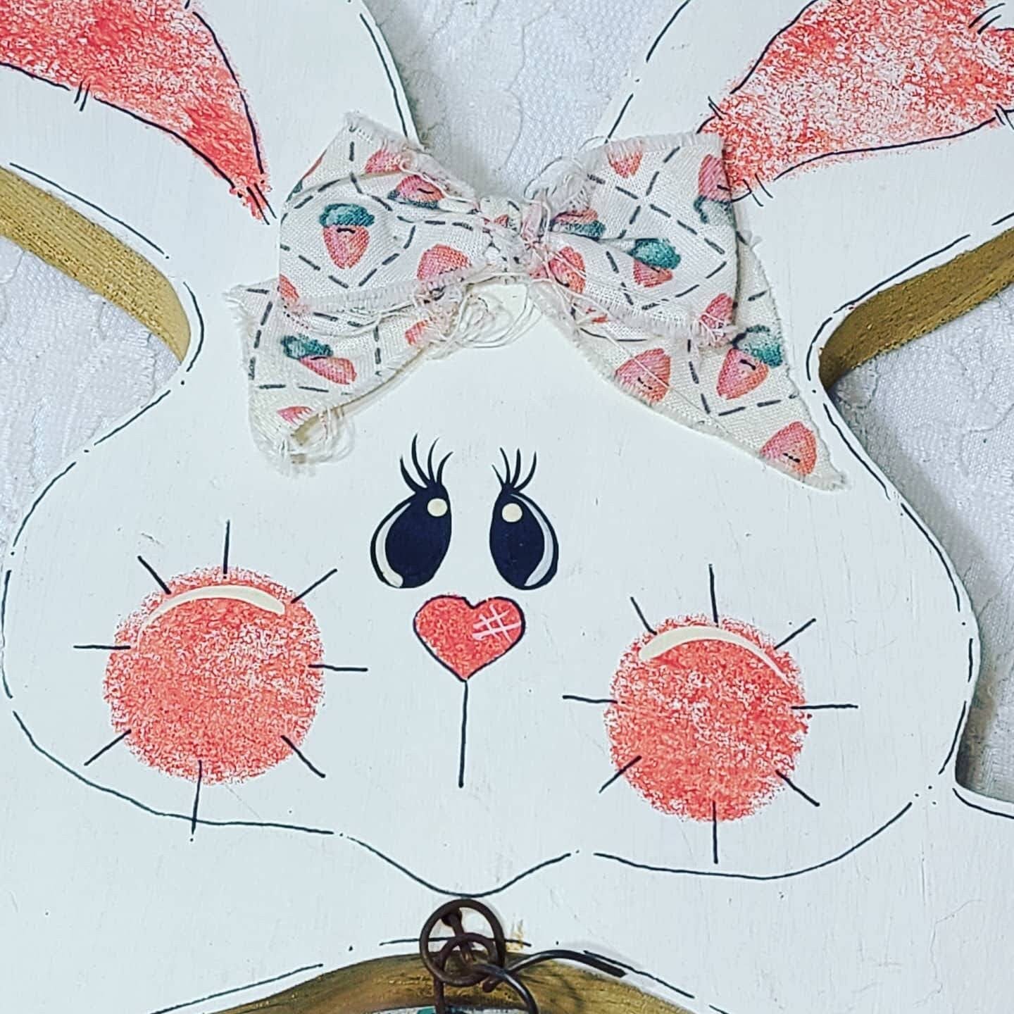 Easter Decorations Wooden Tole Painted Handmade Primitive Shabby Bunny with Carrots ~ Wall Hanging Wood Ornament ~ OOAK Art