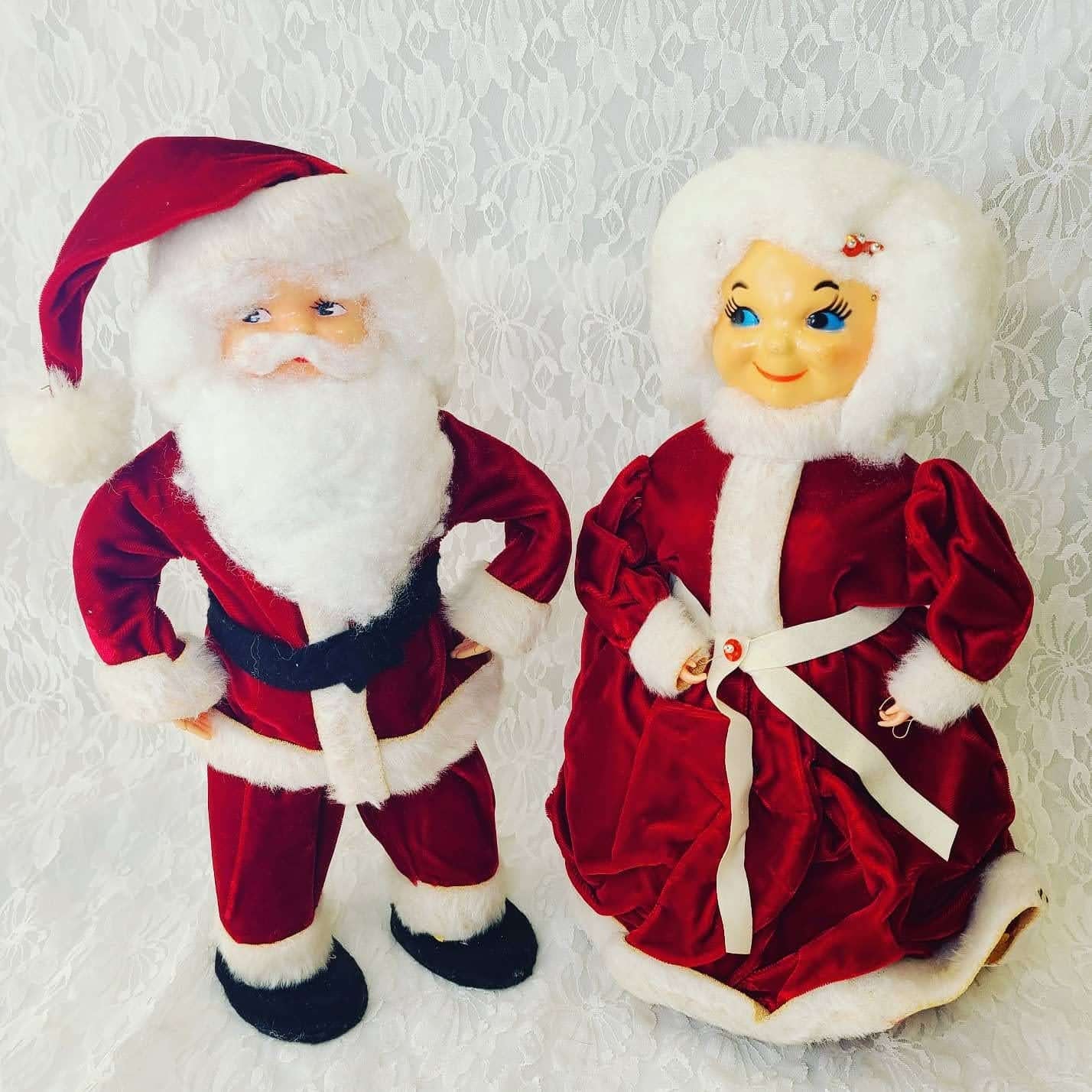 Vintage Kitschy Christmas Santa & Mrs. Claus ~ Bottle Doll ~ Red Velvet Dress ~ Holiday Décor ~ Creepy Christmas ~ Holiday Decoration