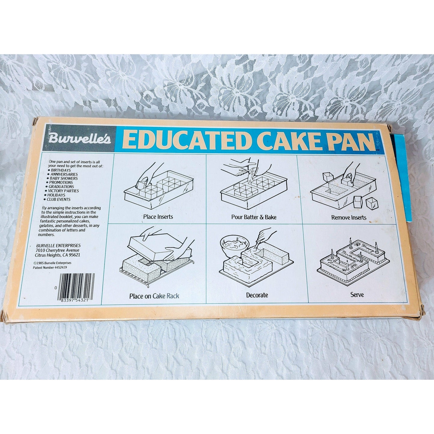 Burvelles Educated Cake Pan Metal Letters Numbers Custom Cakes ~ Vintage 1982 Cake Mold Pan Tin ~ Baking Supplies ~ Comes with Instructions!
